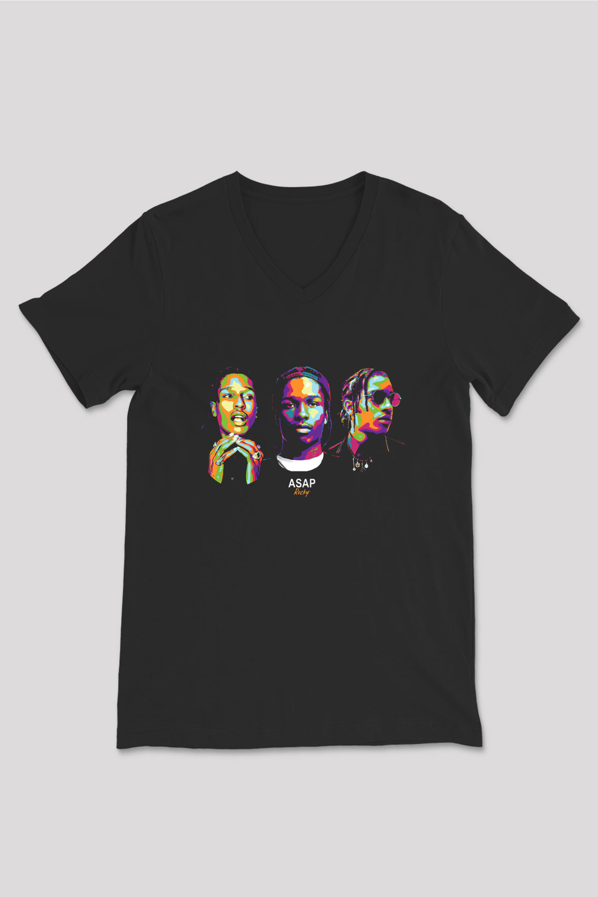 ASAP Rocky Siyah Unisex V Yaka Tişört