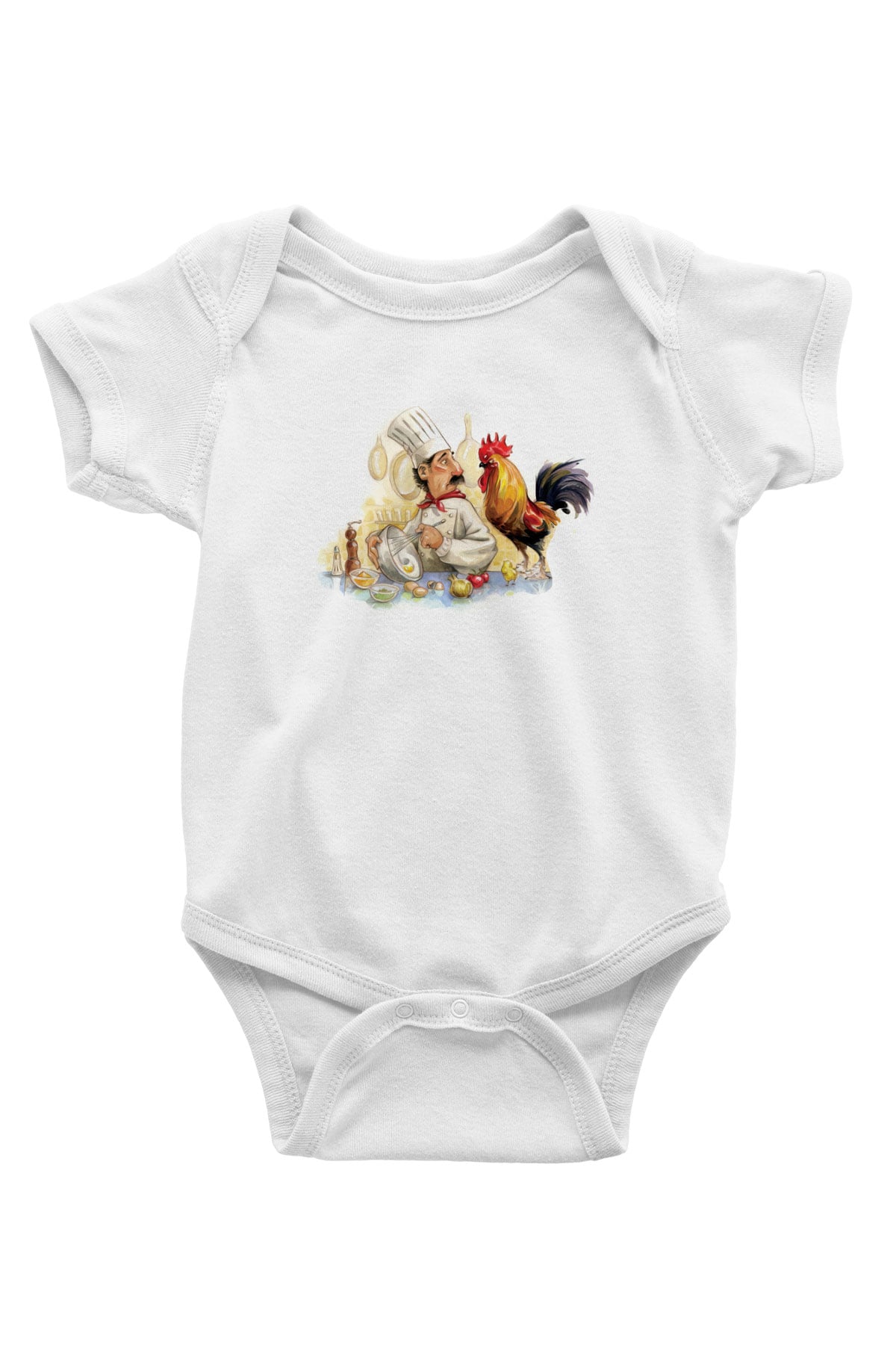 Aşçı Baskılı Beyaz Unisex Bebek Body - Zıbın