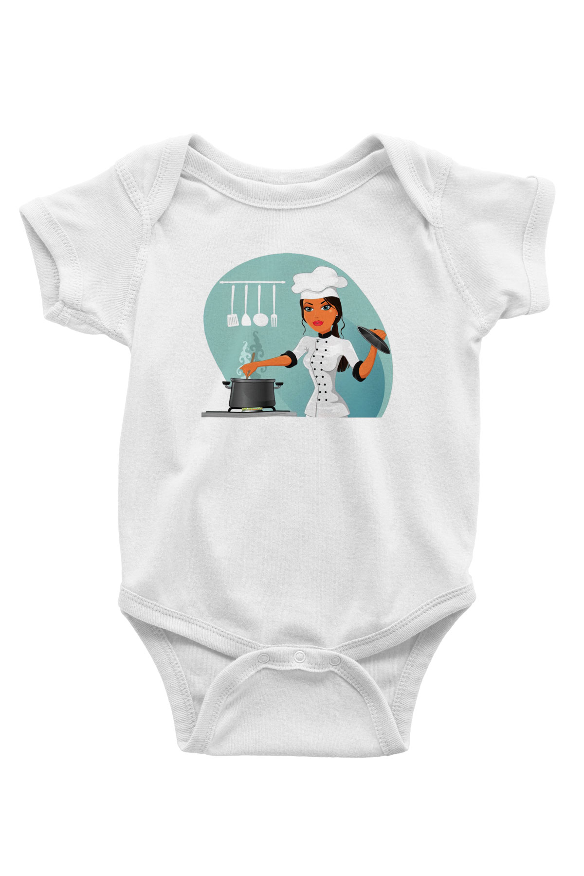 Aşçı Baskılı Beyaz Unisex Bebek Body - Zıbın