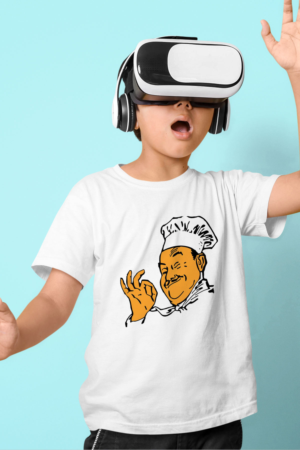 Aşçı Baskılı Beyaz Unisex Çocuk Tişört