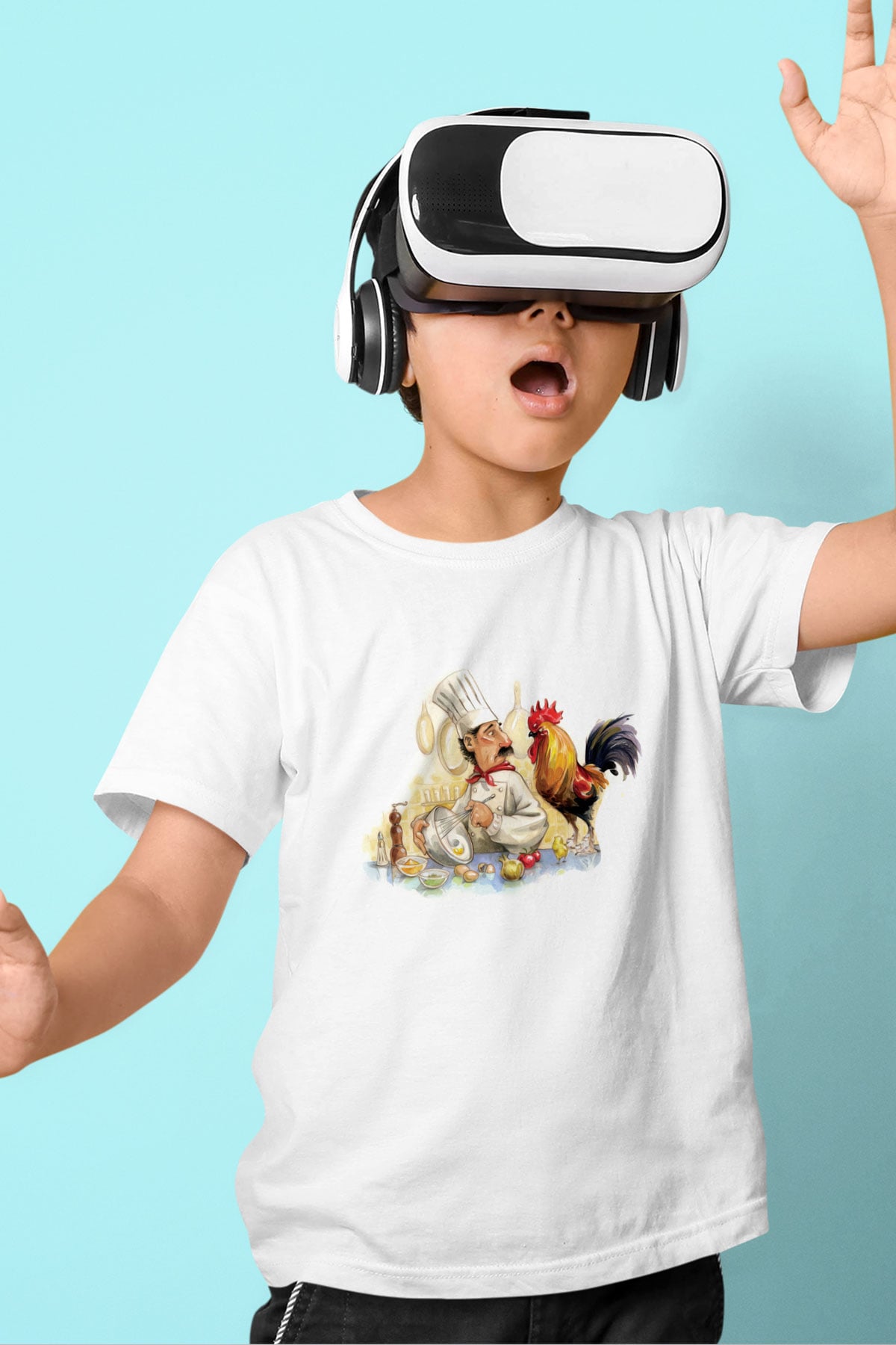 Aşçı Baskılı Beyaz Unisex Çocuk Tişört