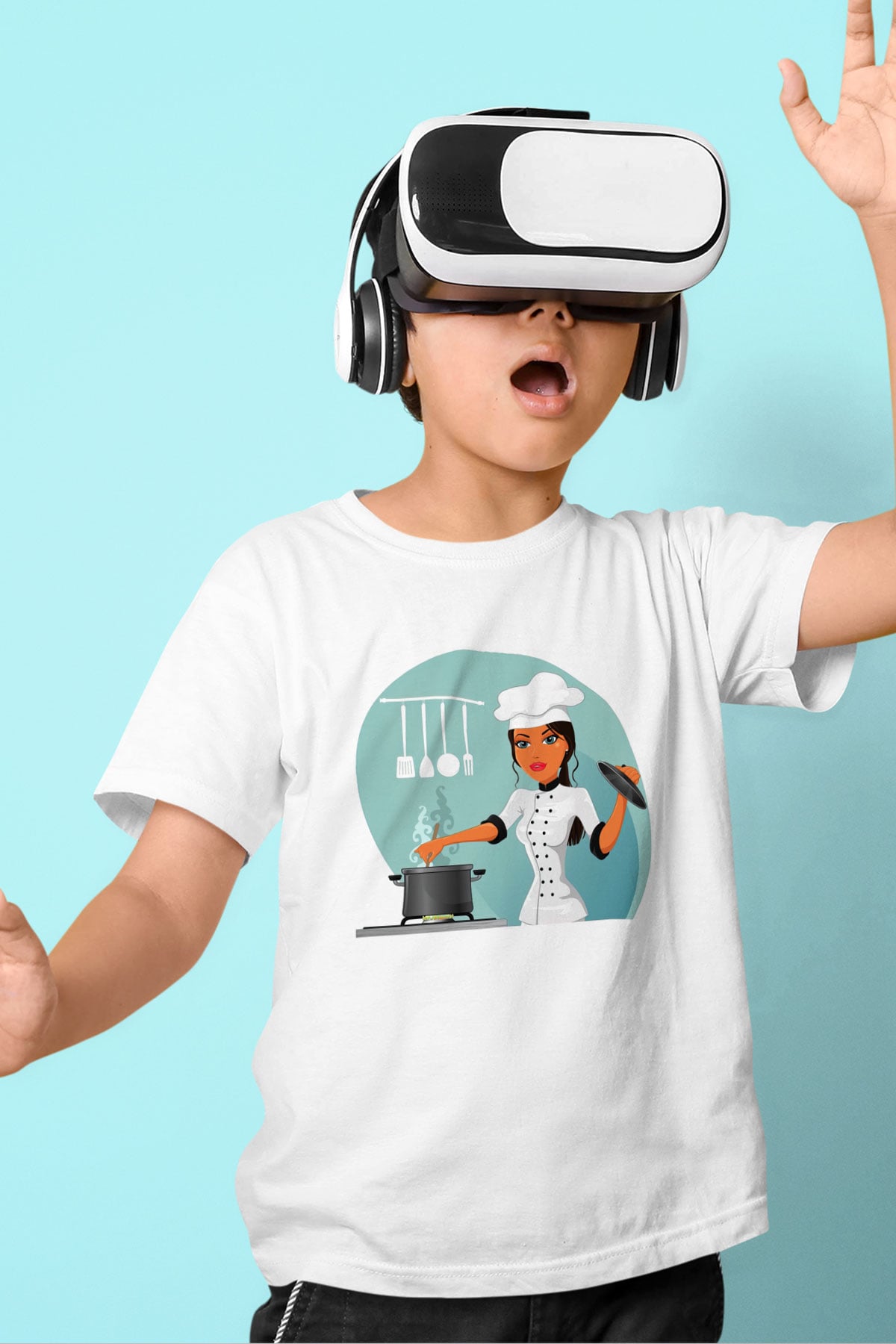 Aşçı Baskılı Beyaz Unisex Çocuk Tişört