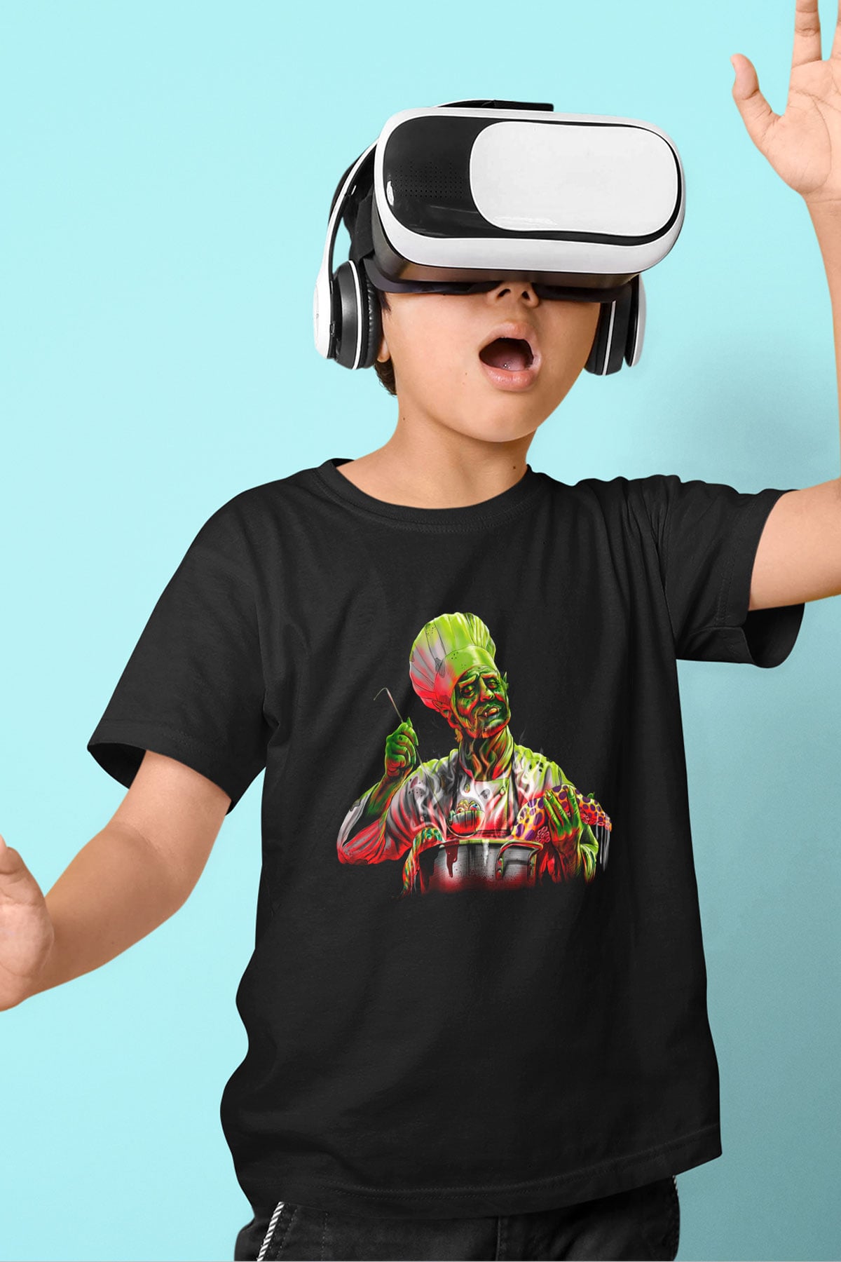 Aşçı Baskılı Siyah Unisex Çocuk Tişört