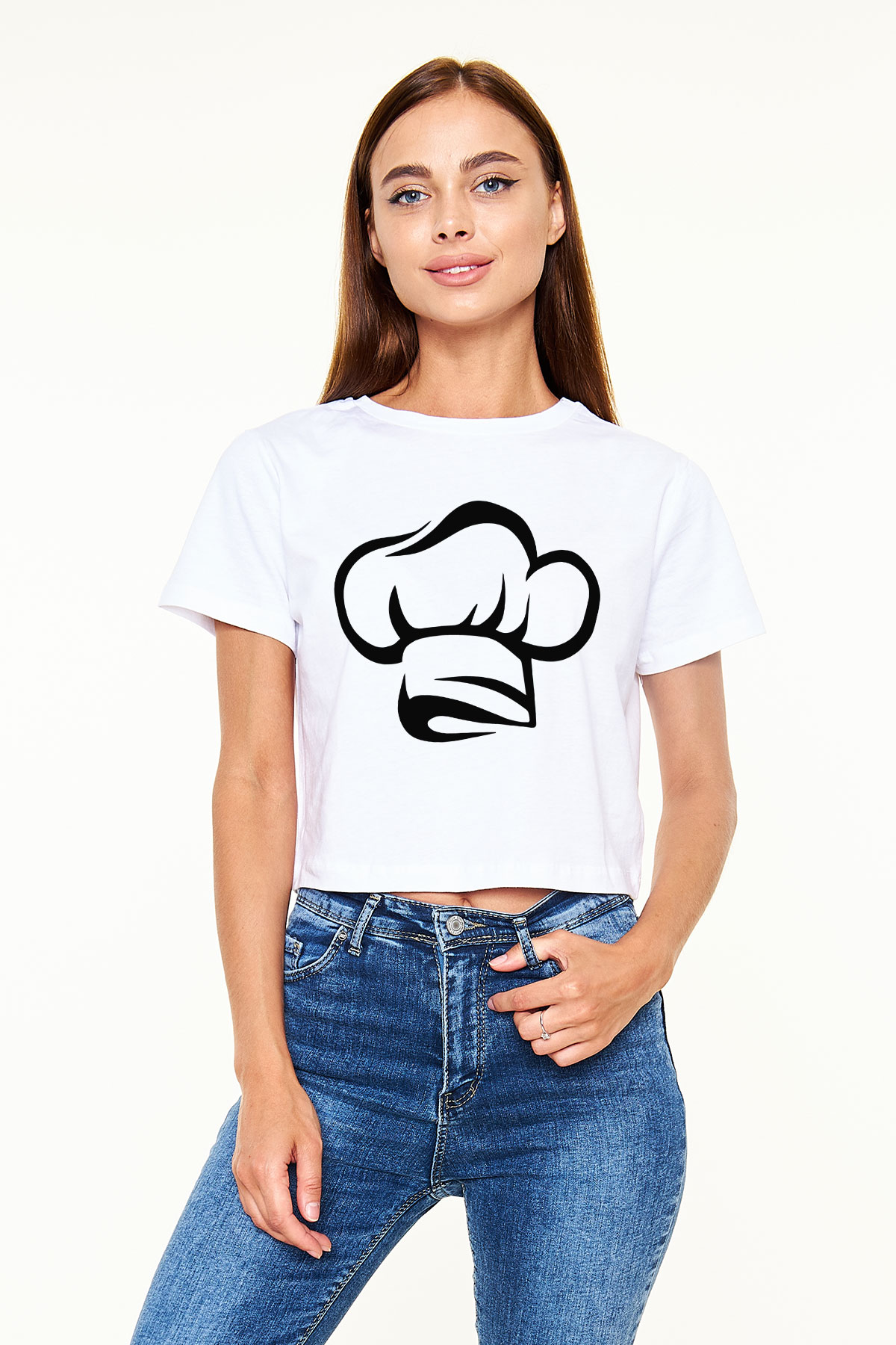 Aşçı Beyaz Croptop Tişört