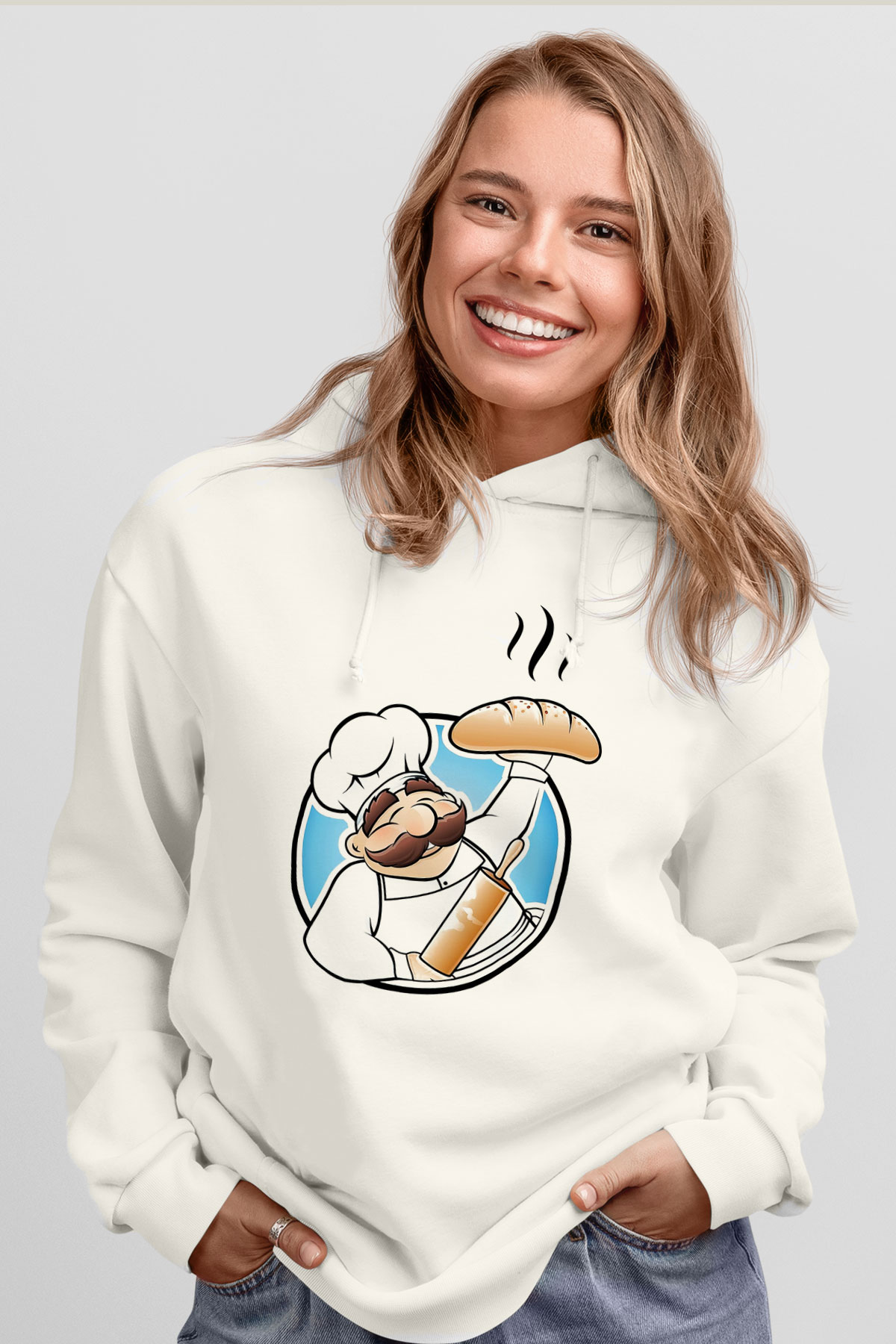 Aşçı Beyaz Unisex Hoodie
