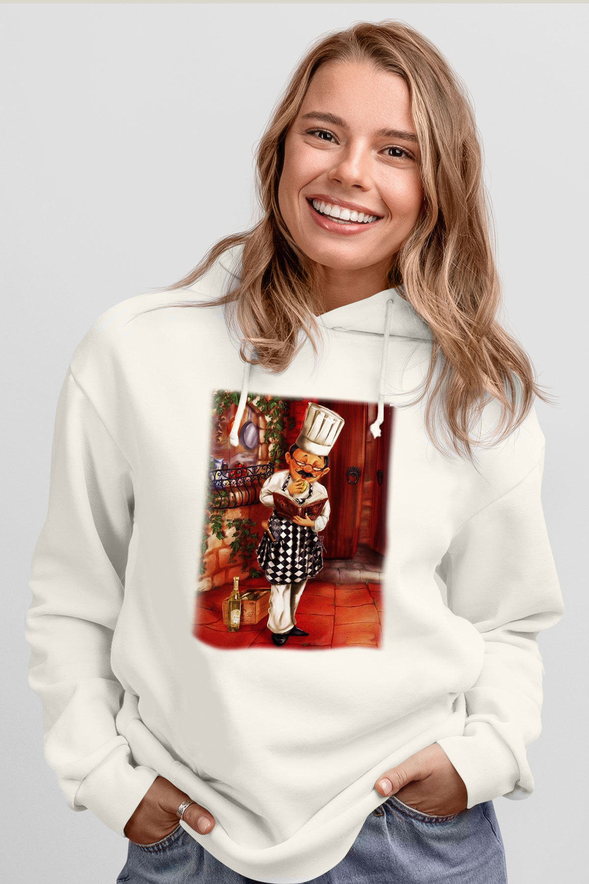 Aşçı Beyaz Unisex Hoodie