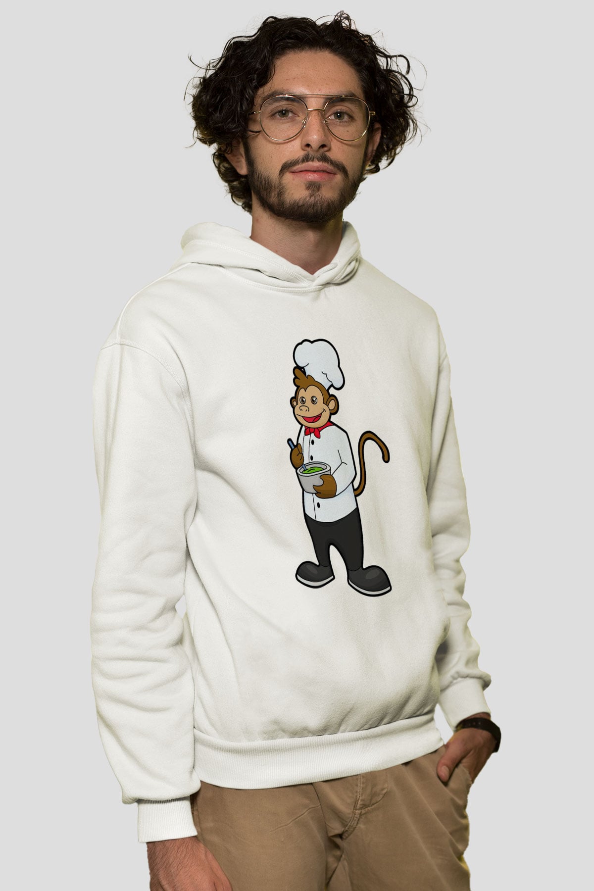 Aşçı Beyaz Unisex Kapüşonlu Sweatshirt