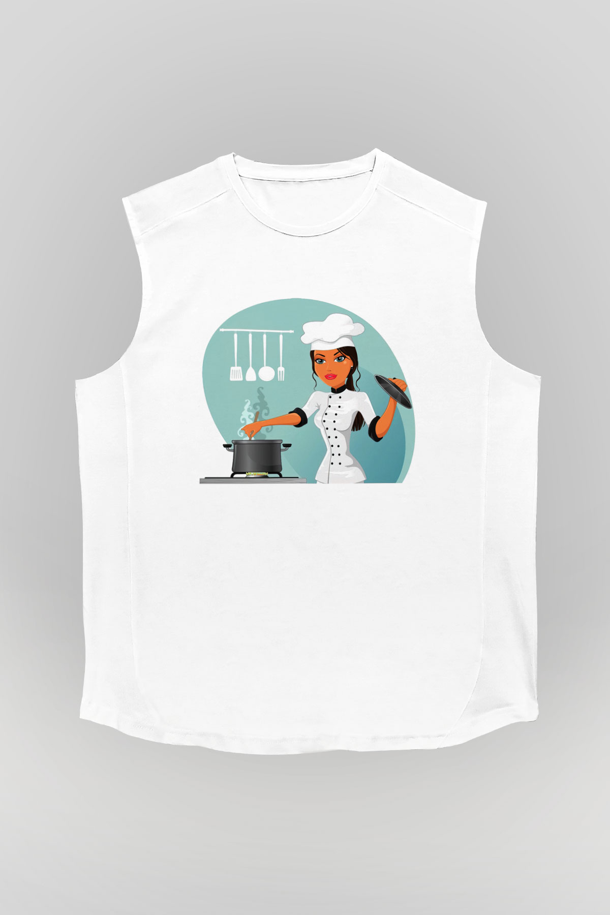 Aşçı Beyaz Unisex Kolsuz Tişört