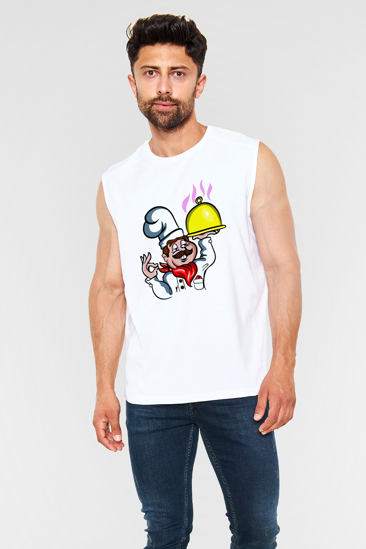 Aşçı Beyaz Unisex Kolsuz Tişört
