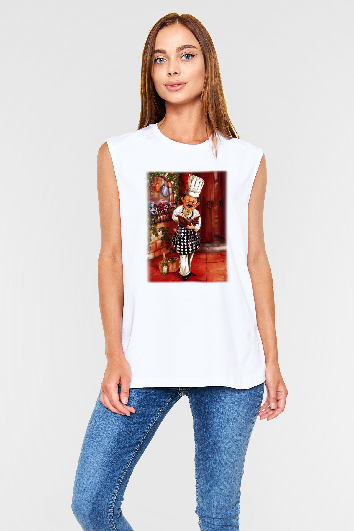 Aşçı Beyaz Unisex Kolsuz Tişört