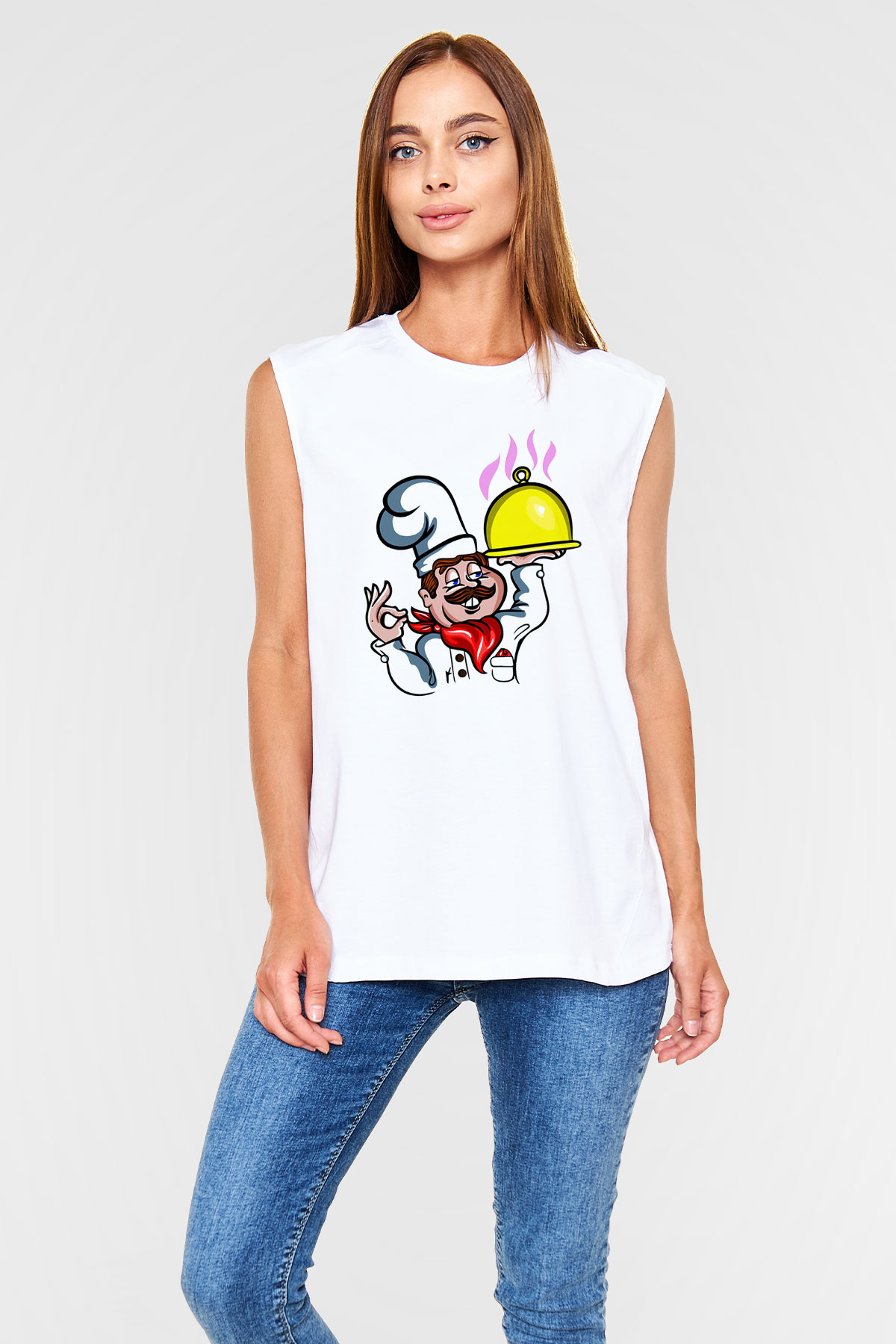 Aşçı Beyaz Unisex Kolsuz Tişört