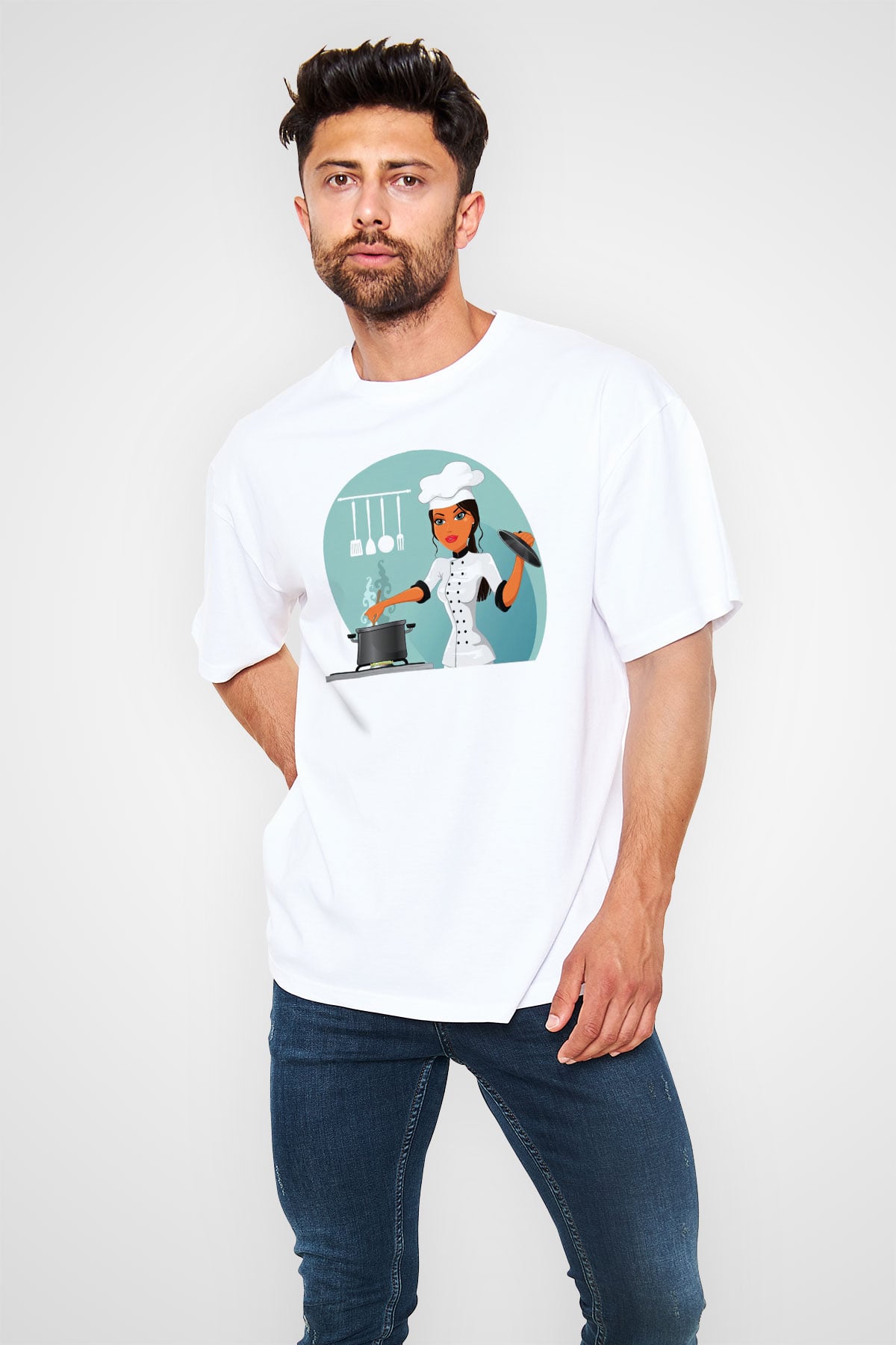 Aşçı Beyaz Unisex Oversize Tişört T-Shirt