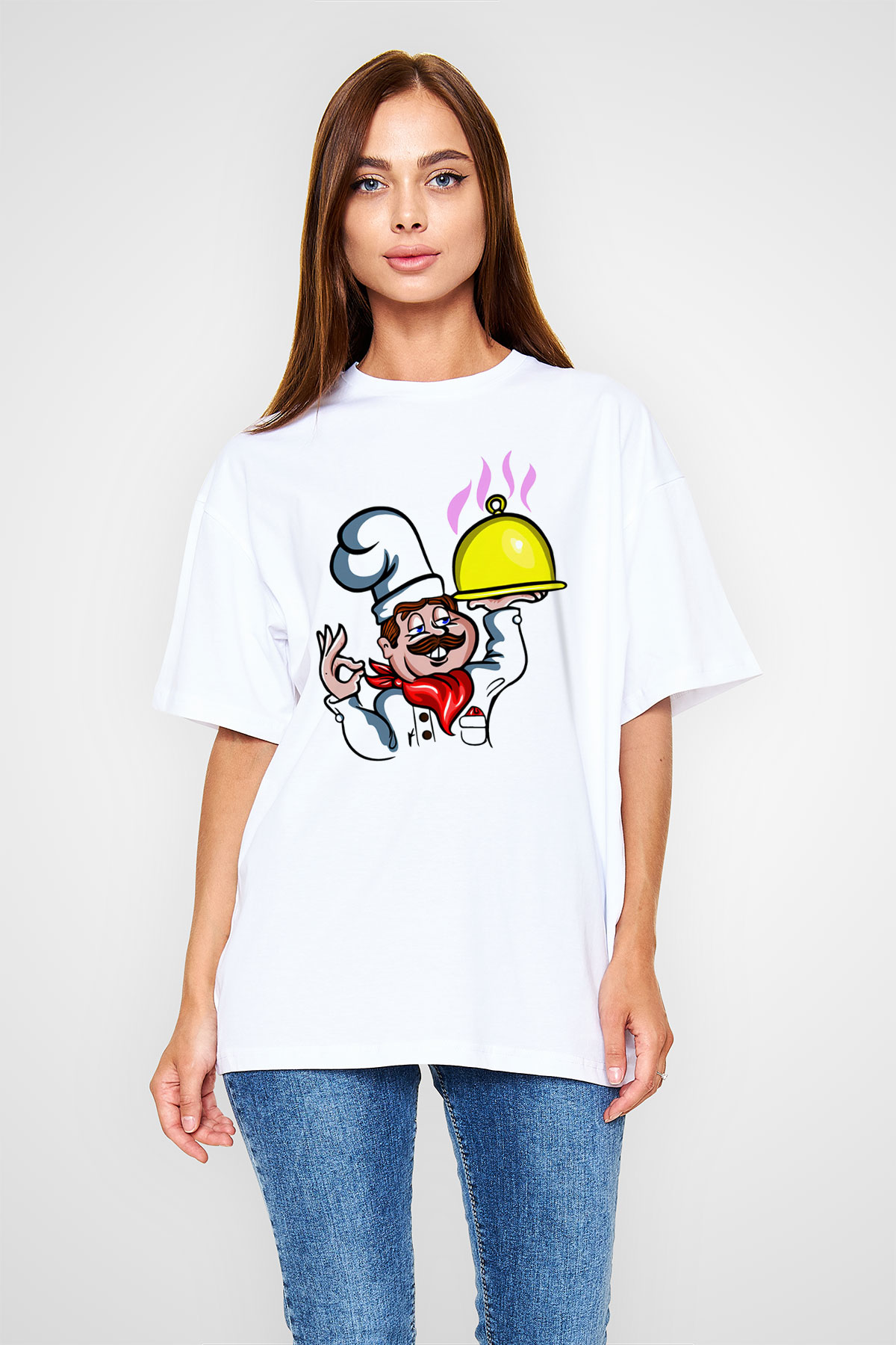 Aşçı Beyaz Unisex Oversize Tişört T-Shirt
