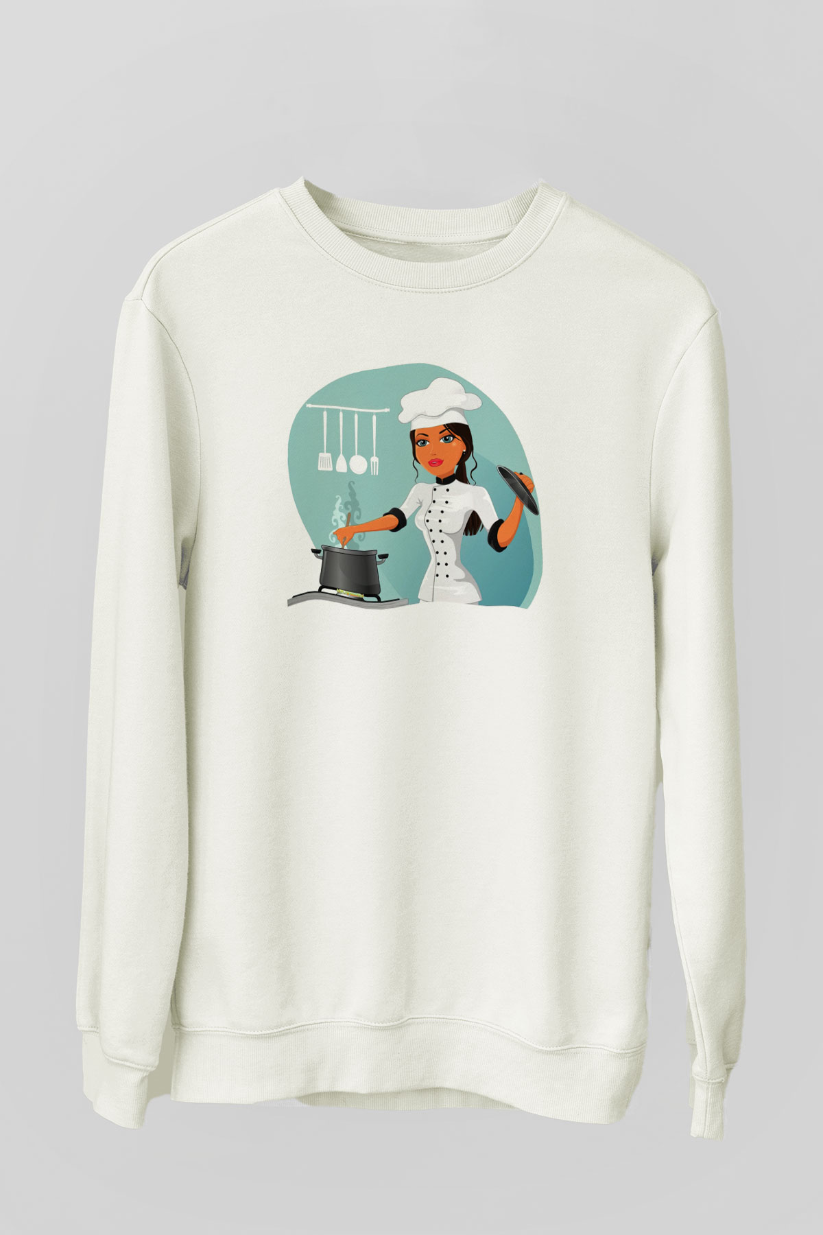 Aşçı Beyaz Unisex Sweatshirt