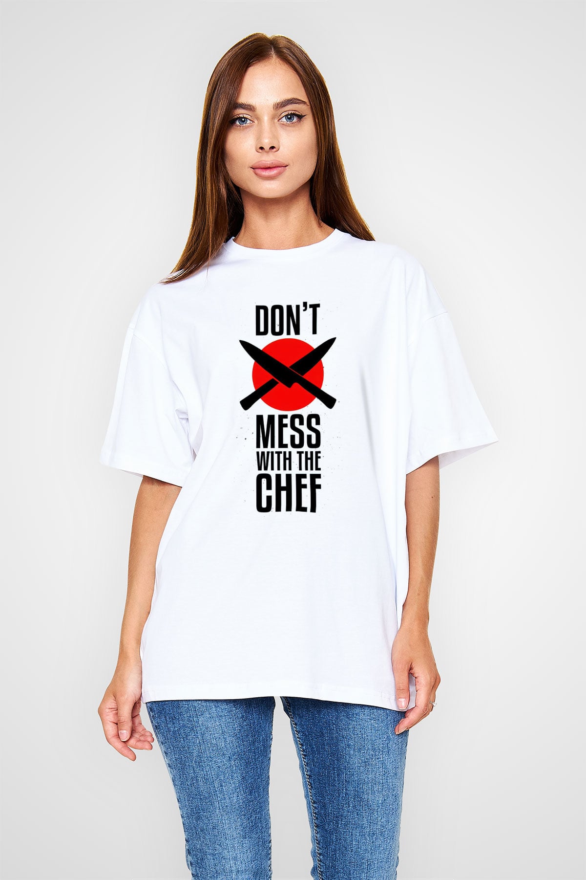 Aşçı Beyaz Oversize Tişört Oversize T-shirt - TişörtFabrikası