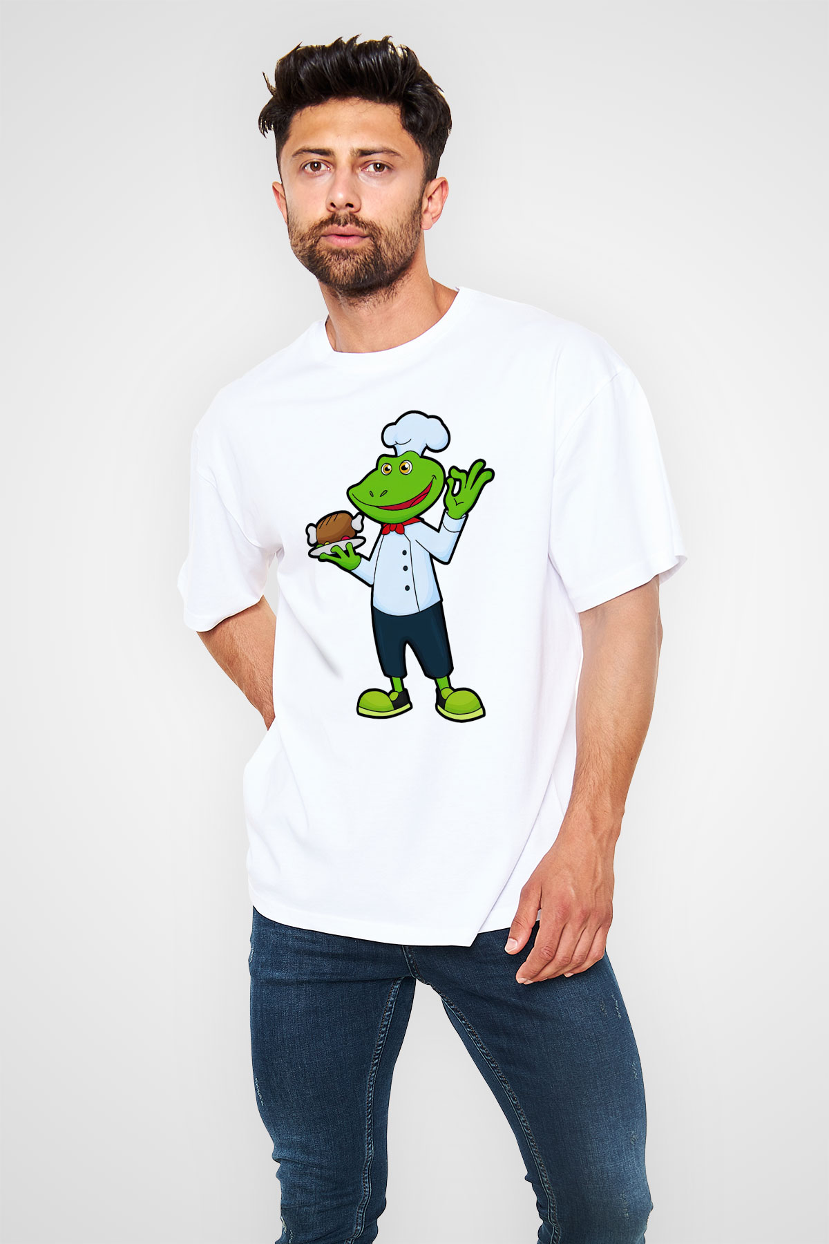 Aşçı Beyaz Oversize Tişört Oversize T-shirt - TişörtFabrikası