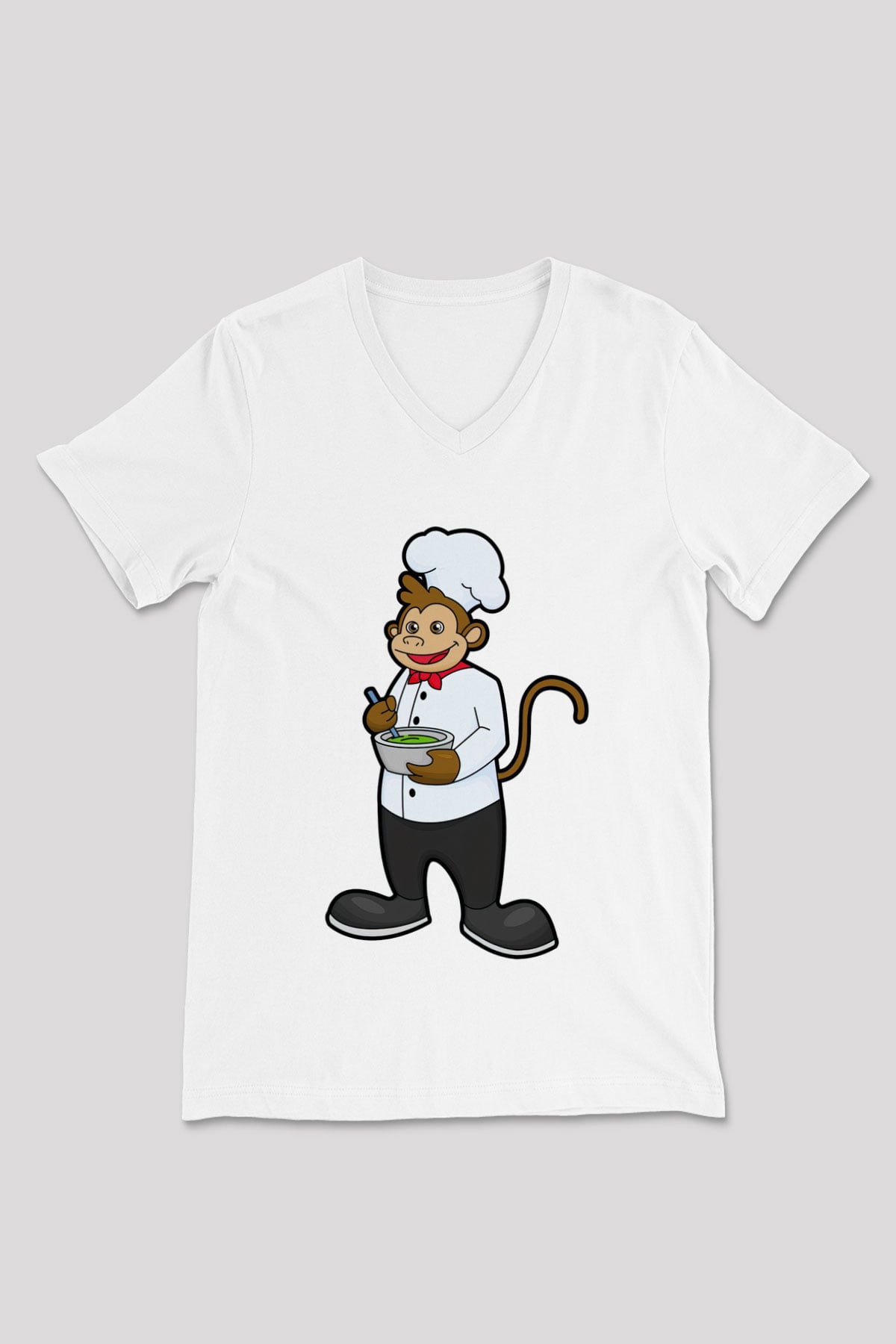 Aşçı Beyaz Unisex V Yaka Tişört