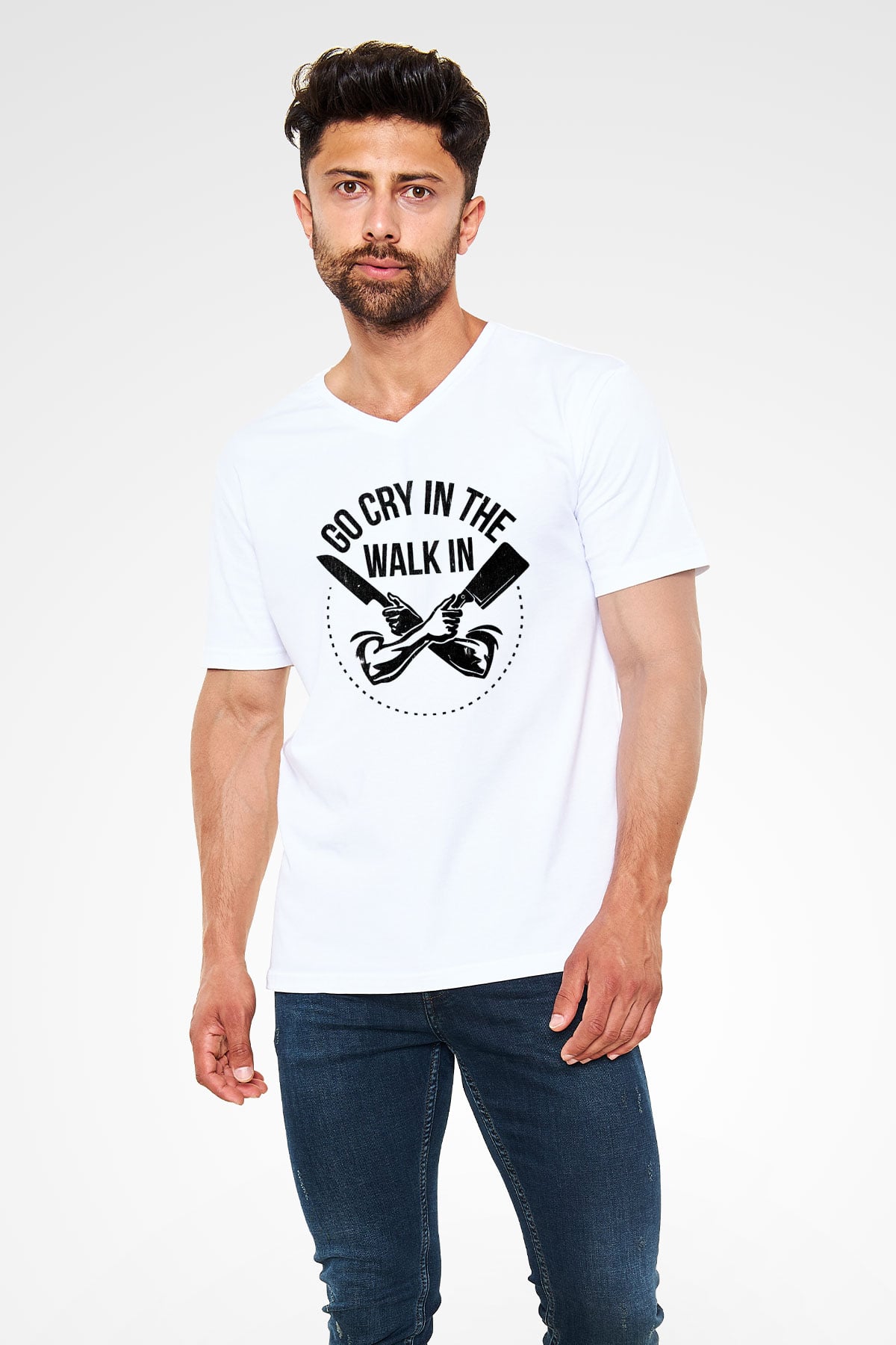 Aşçı Beyaz Unisex V Yaka Tişört