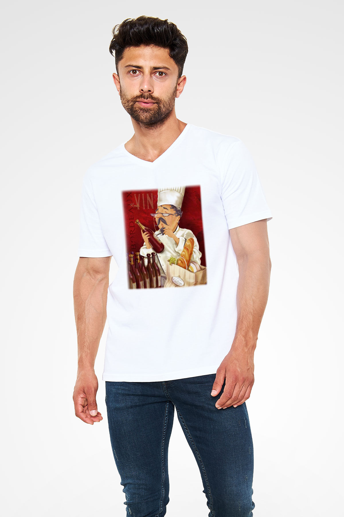 Aşçı Beyaz Unisex V Yaka Tişört T-Shirt