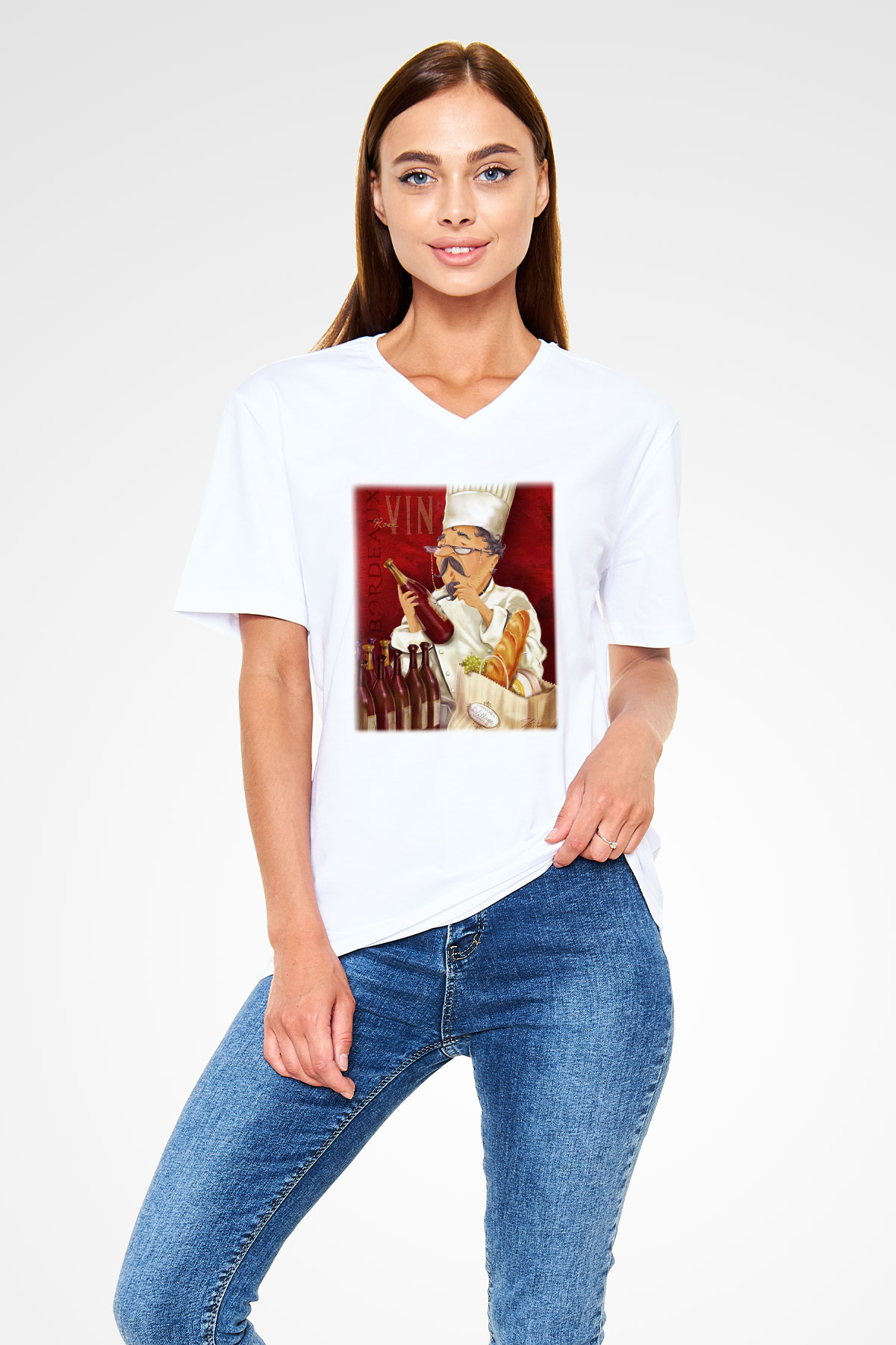 Aşçı Beyaz Unisex V Yaka Tişört T-Shirt