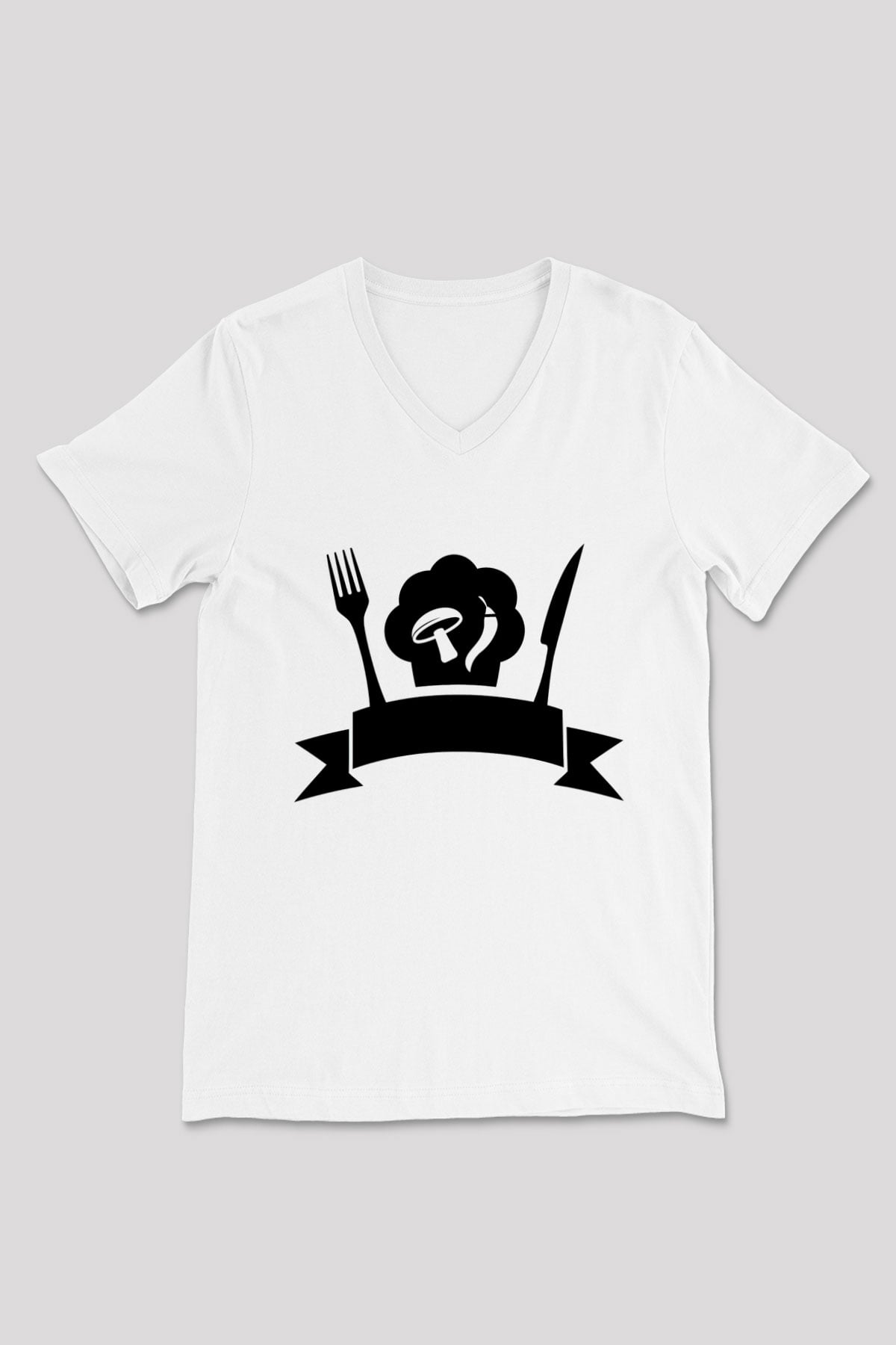 Aşçı Beyaz Unisex V Yaka Tişört T-Shirt