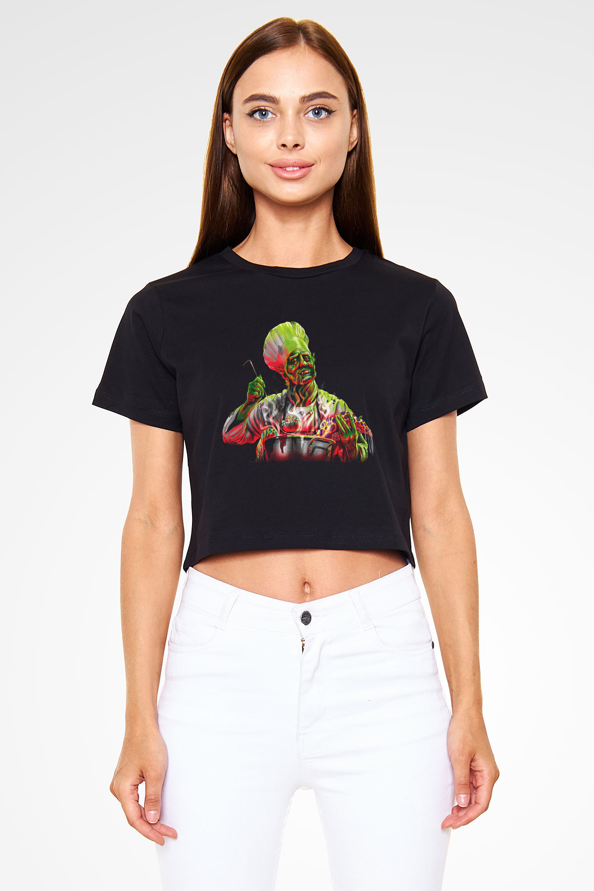 Aşçı Siyah Crop Top Tişört