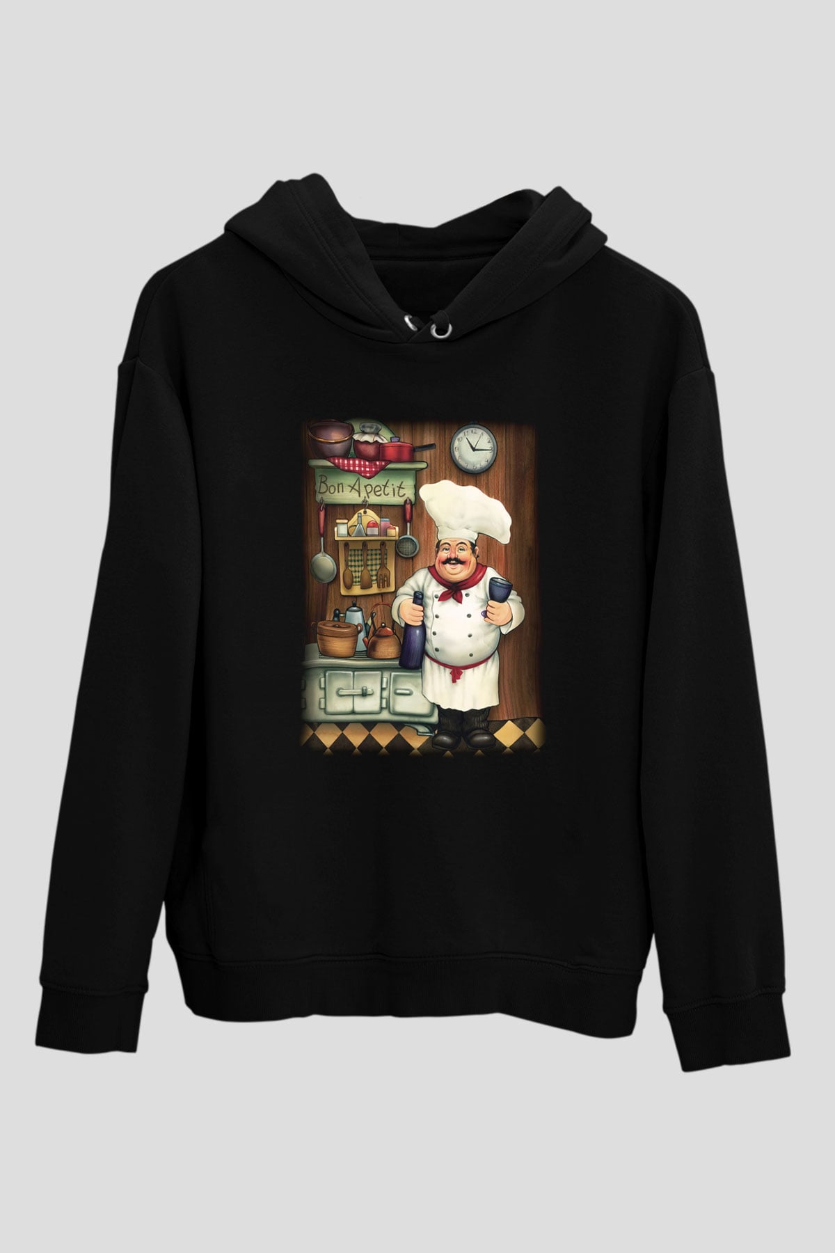 Aşçı Siyah Unisex Kapşonlu Sweatshirt