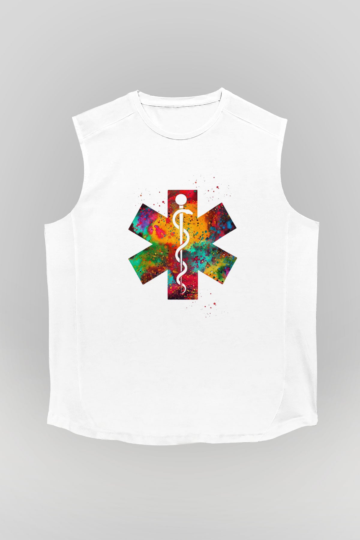 Asclepius Baskılı Unisex Kolsuz Beyaz Tişört - Tshirt