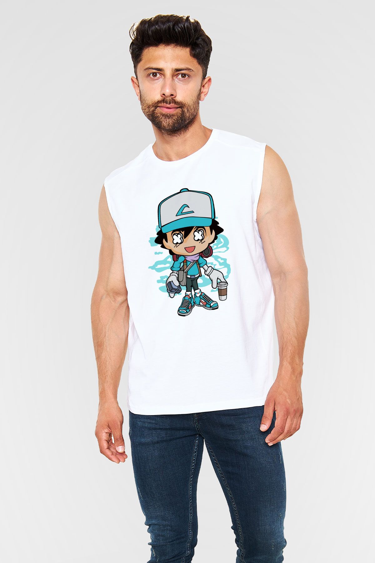 Ash Street Style Baskılı Unisex Beyaz Kolsuz Tişört
