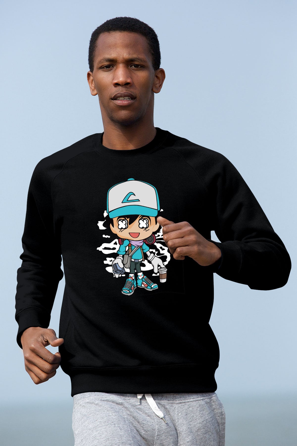 Ash Street Style Baskılı Unisex Siyah Sweatshirt