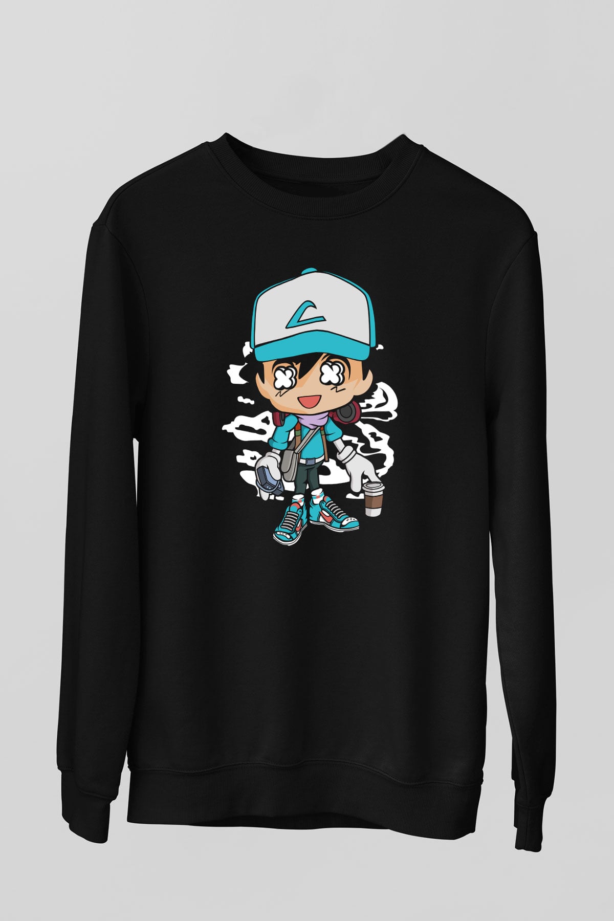 Ash Street Style Baskılı Unisex Siyah Sweatshirt