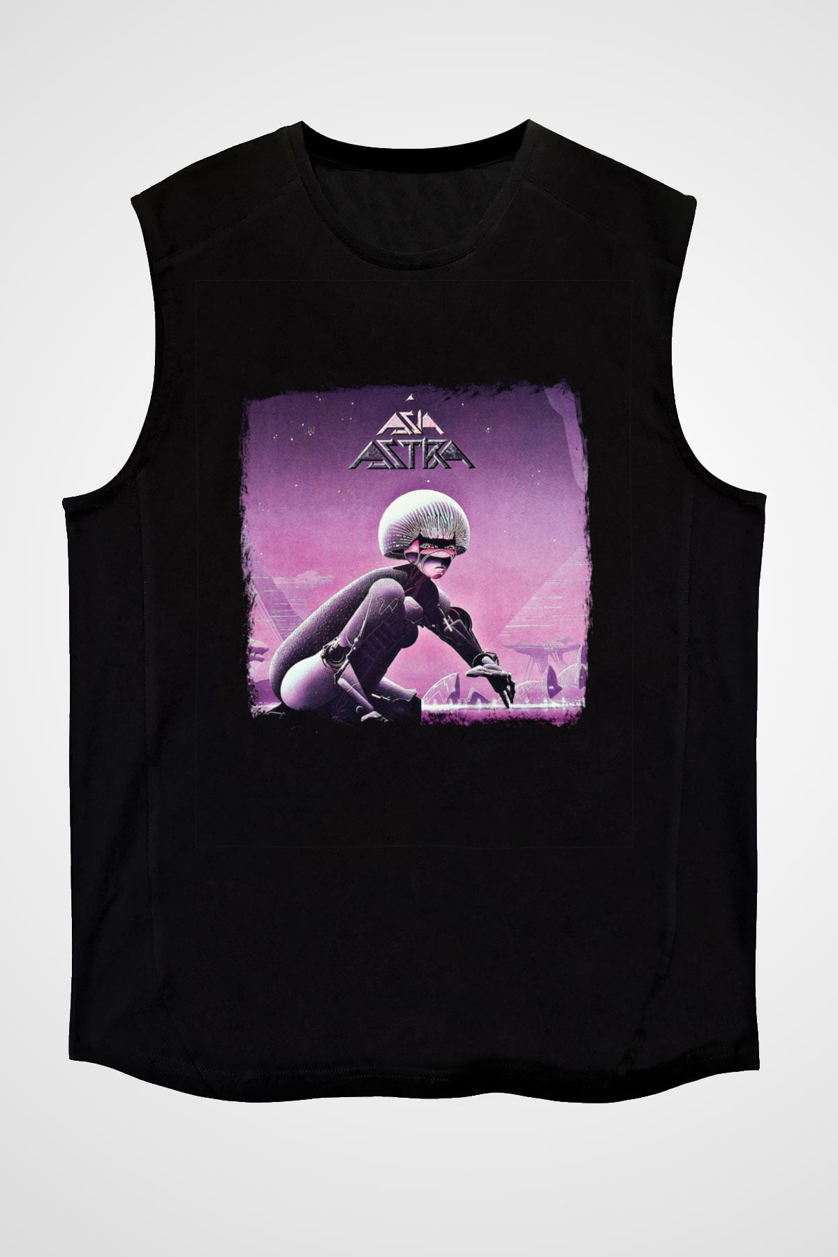 Asia Baskılı Unisex Siyah Kolsuz Tişört