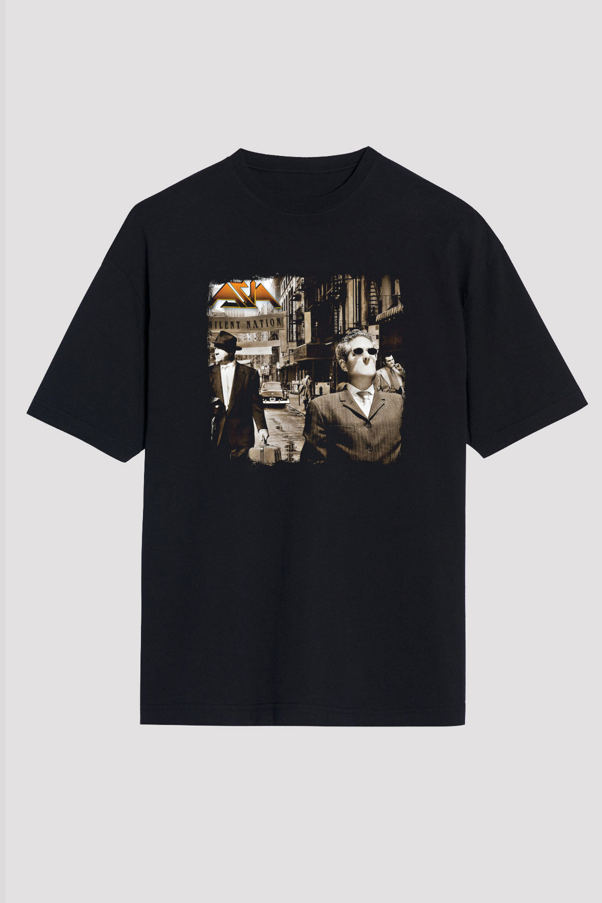 Asia Baskılı Unisex Siyah Oversize Tişört