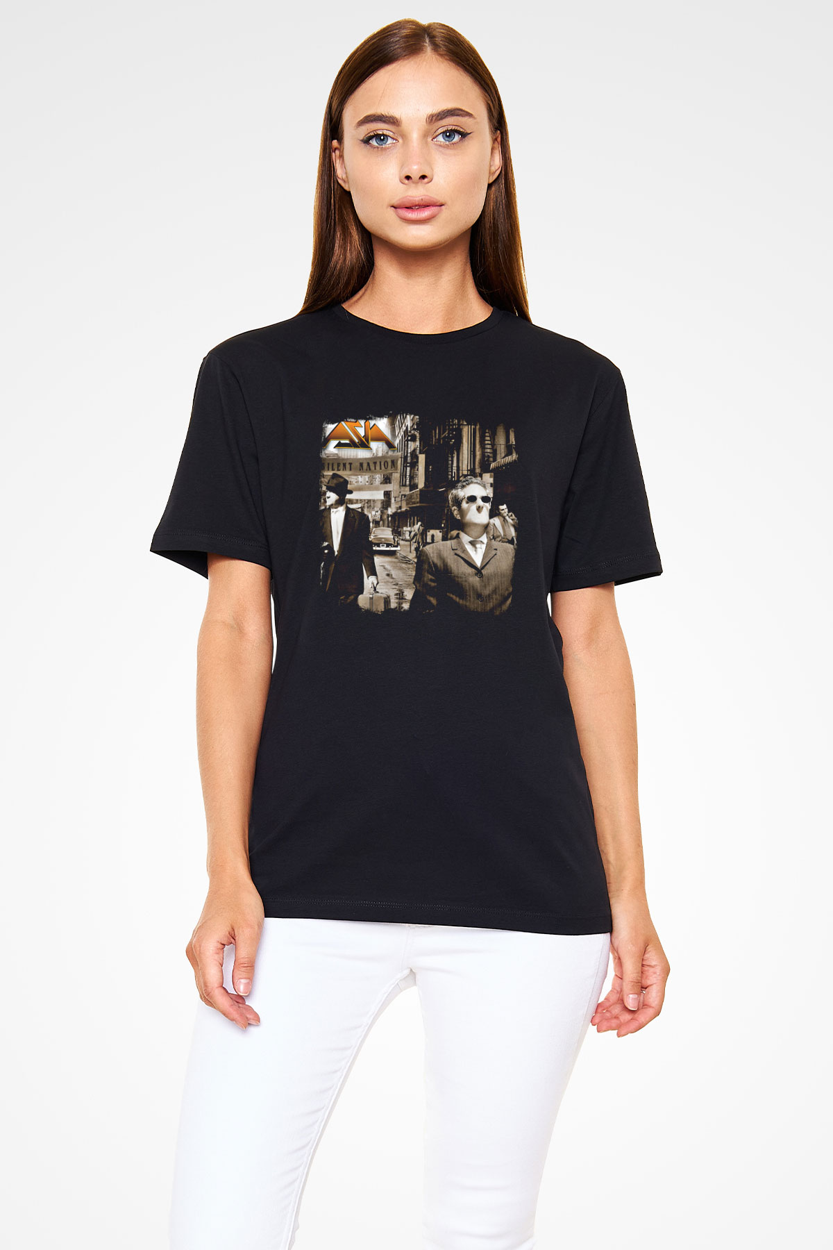 Asia Baskılı Unisex Siyah Tişört