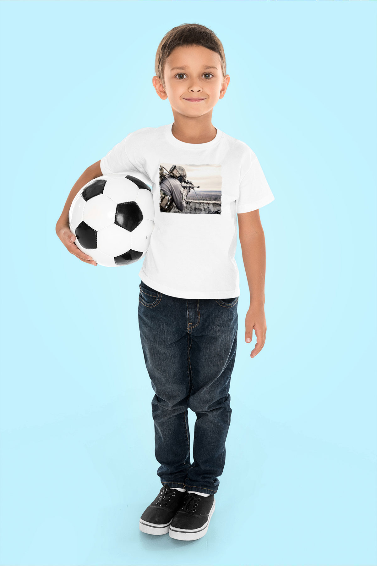 Asker Beyaz Unisex Çocuk Tişört