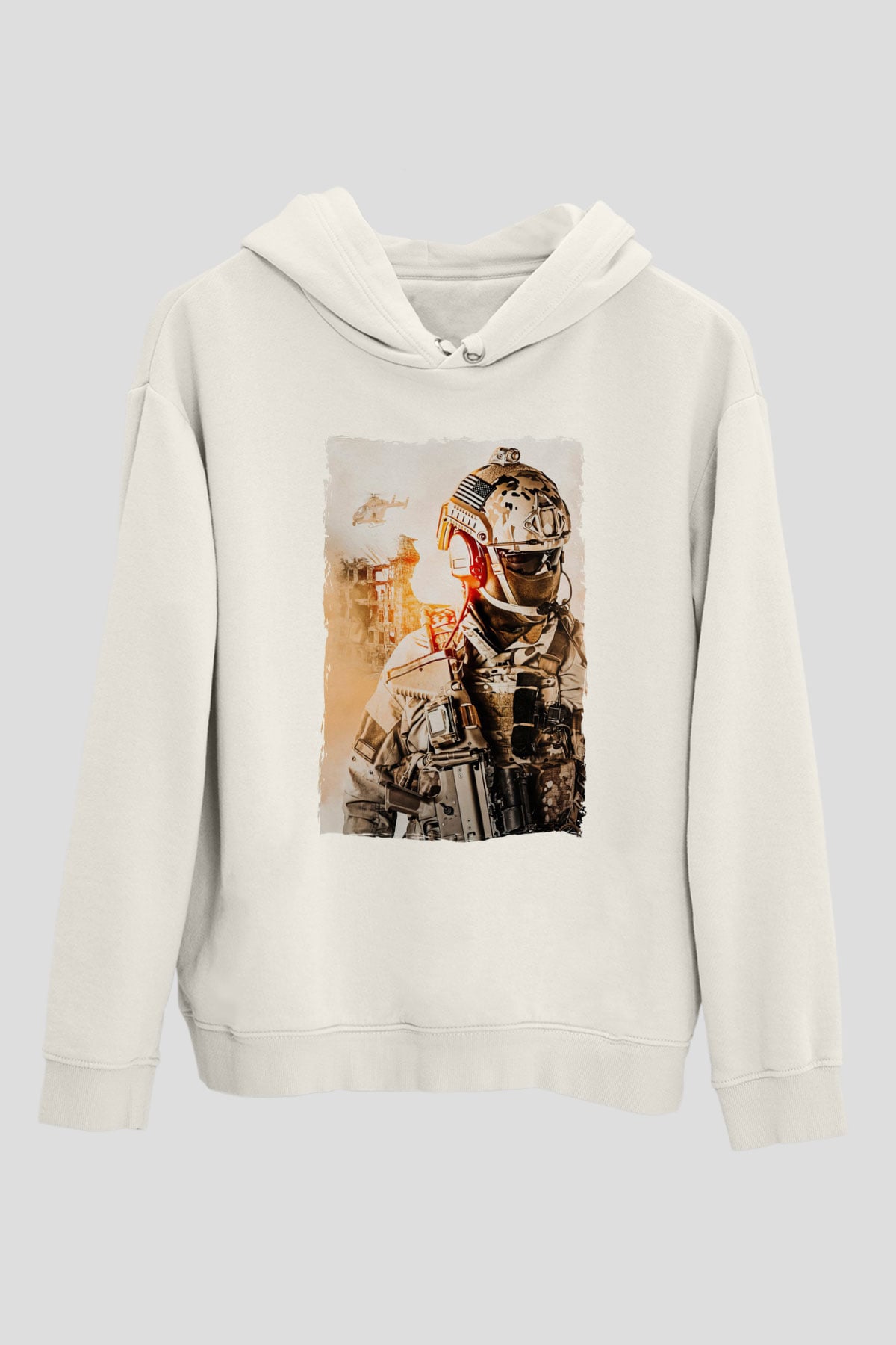 Asker Beyaz Unisex Kapüşonlu Sweatshirt