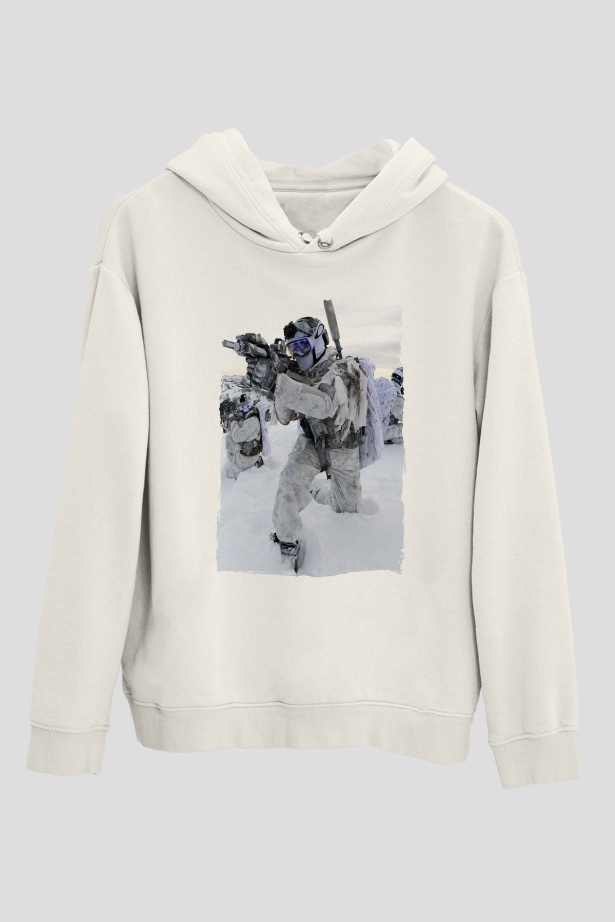 Asker Beyaz Unisex Kapüşonlu Sweatshirt