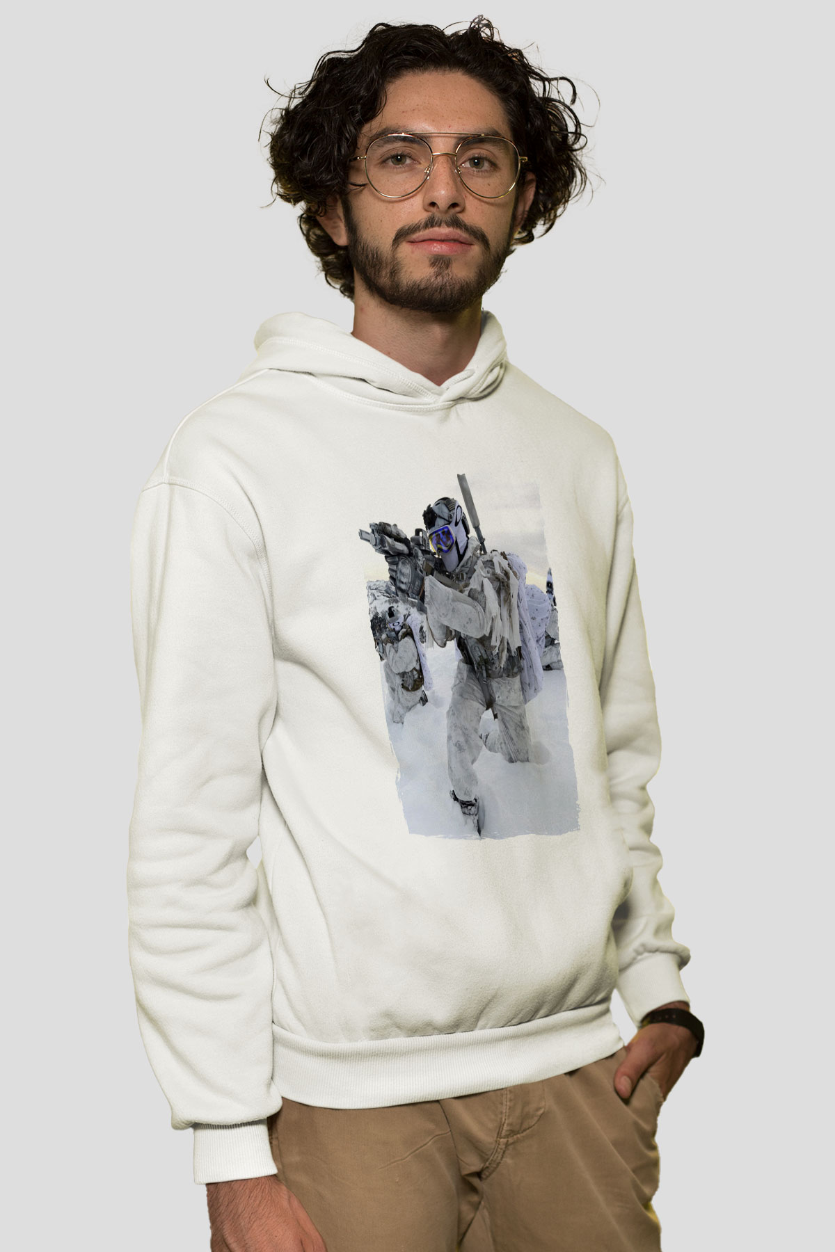 Asker Beyaz Unisex Kapüşonlu Sweatshirt