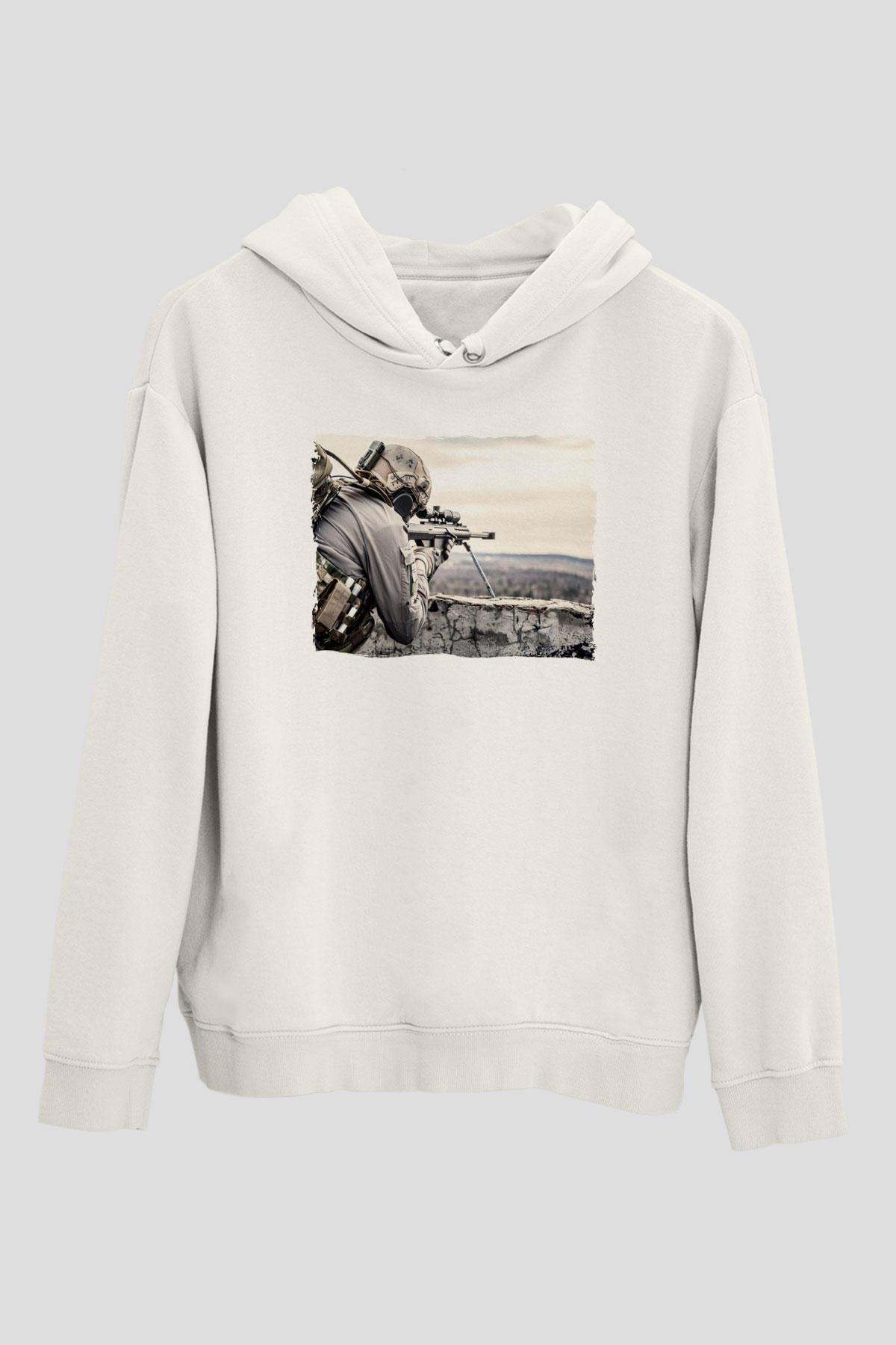 Asker Beyaz Unisex Kapüşonlu Sweatshirt