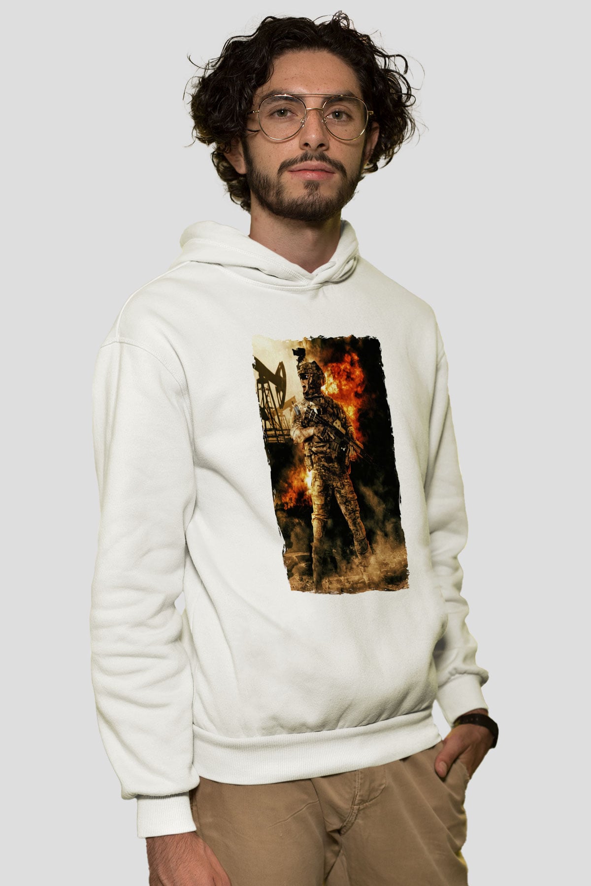 Asker Beyaz Unisex Kapüşonlu Sweatshirt