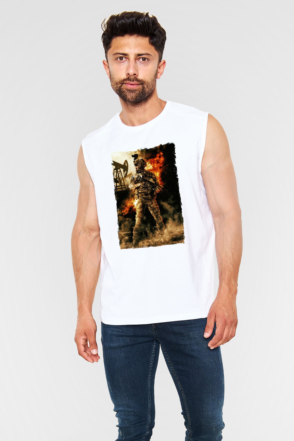 Asker Beyaz Unisex Kolsuz Tişört