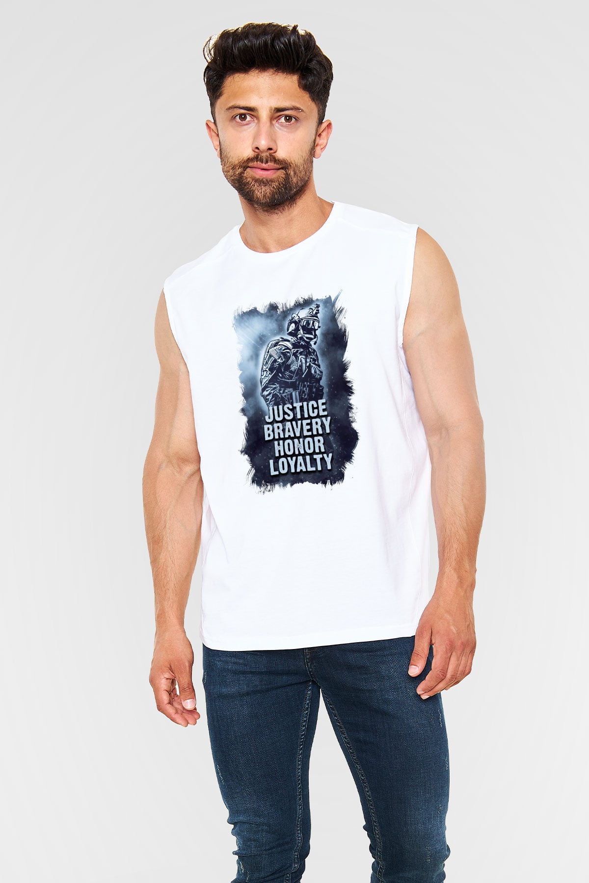 Asker Beyaz Unisex Kolsuz Tişört