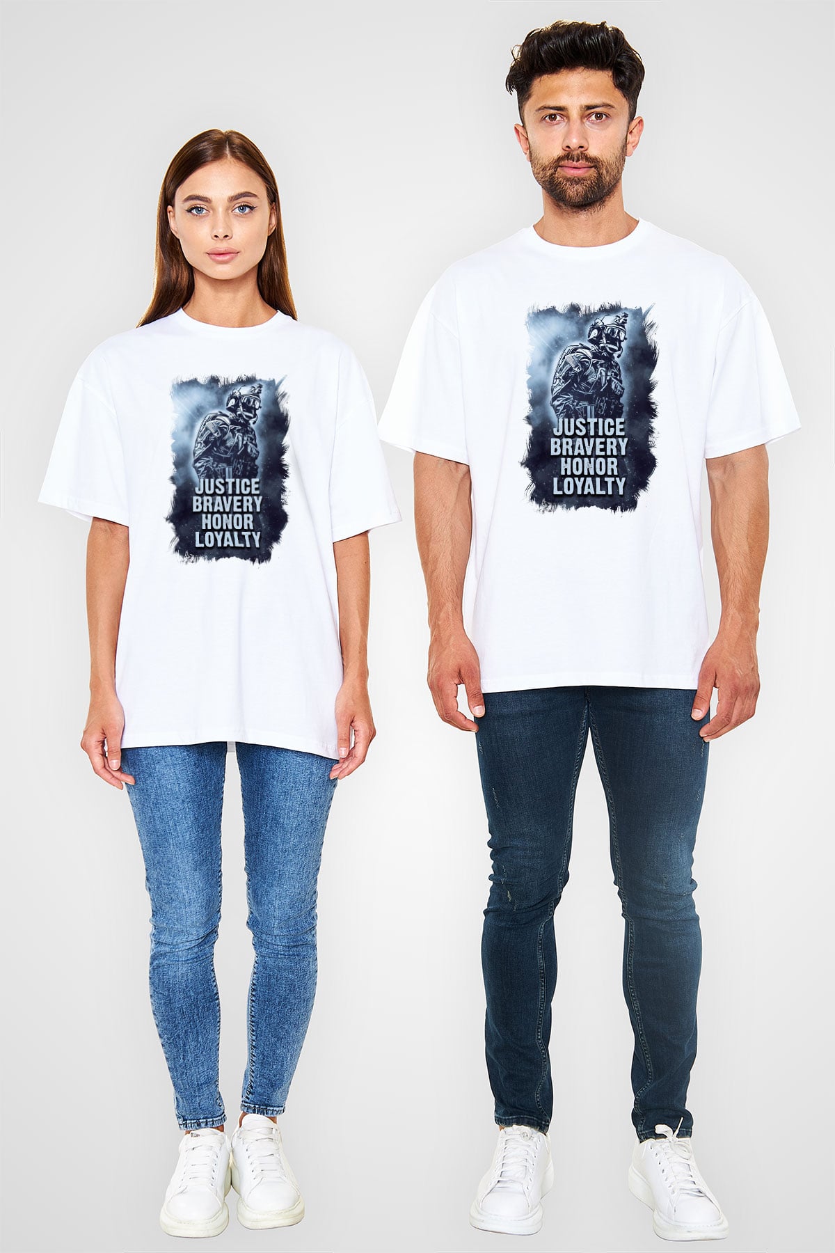 Asker Beyaz Oversize Tişört Oversize T-shirt - TişörtFabrikası