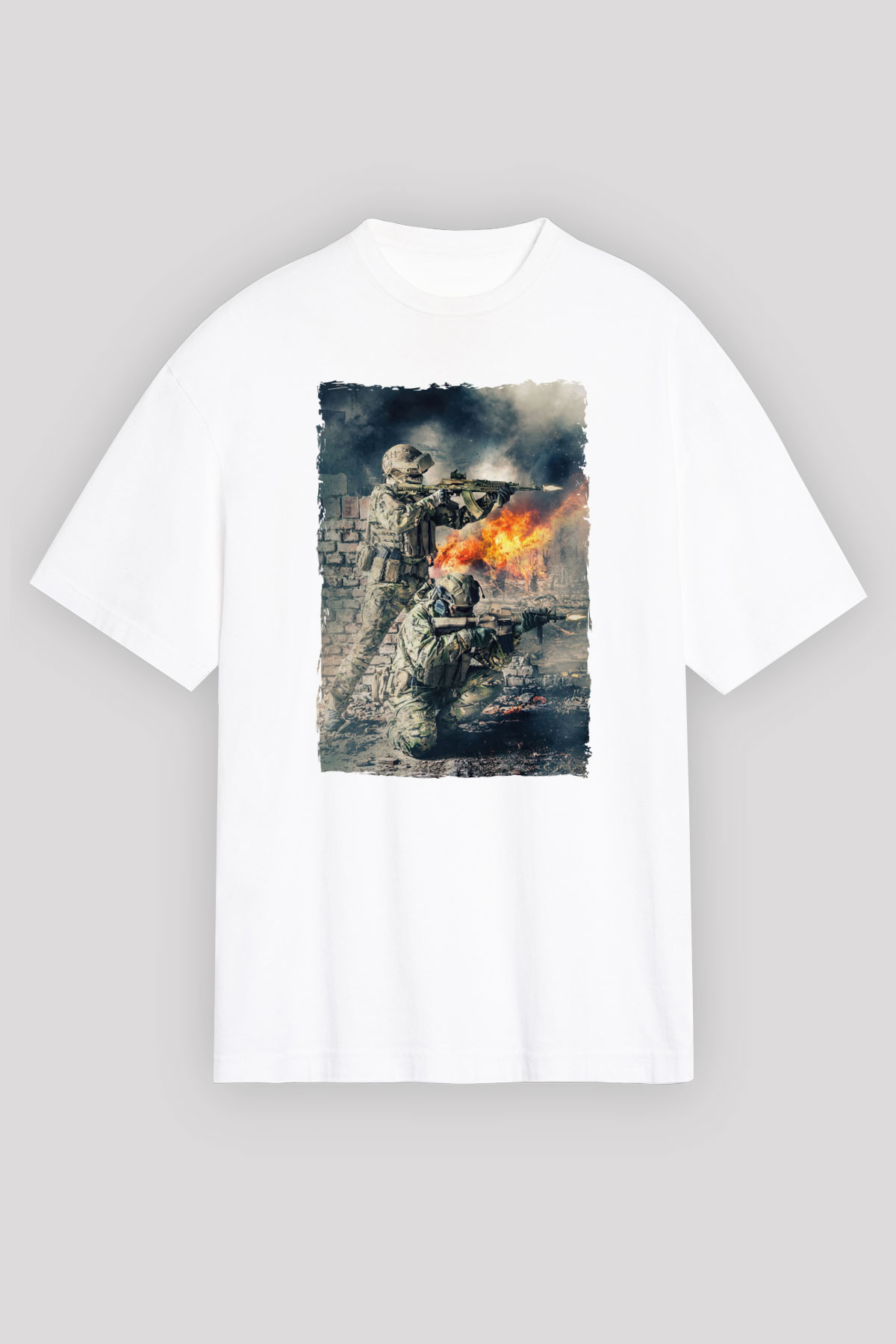 Asker Beyaz Oversize Tişört Oversize T-shirt - TişörtFabrikası