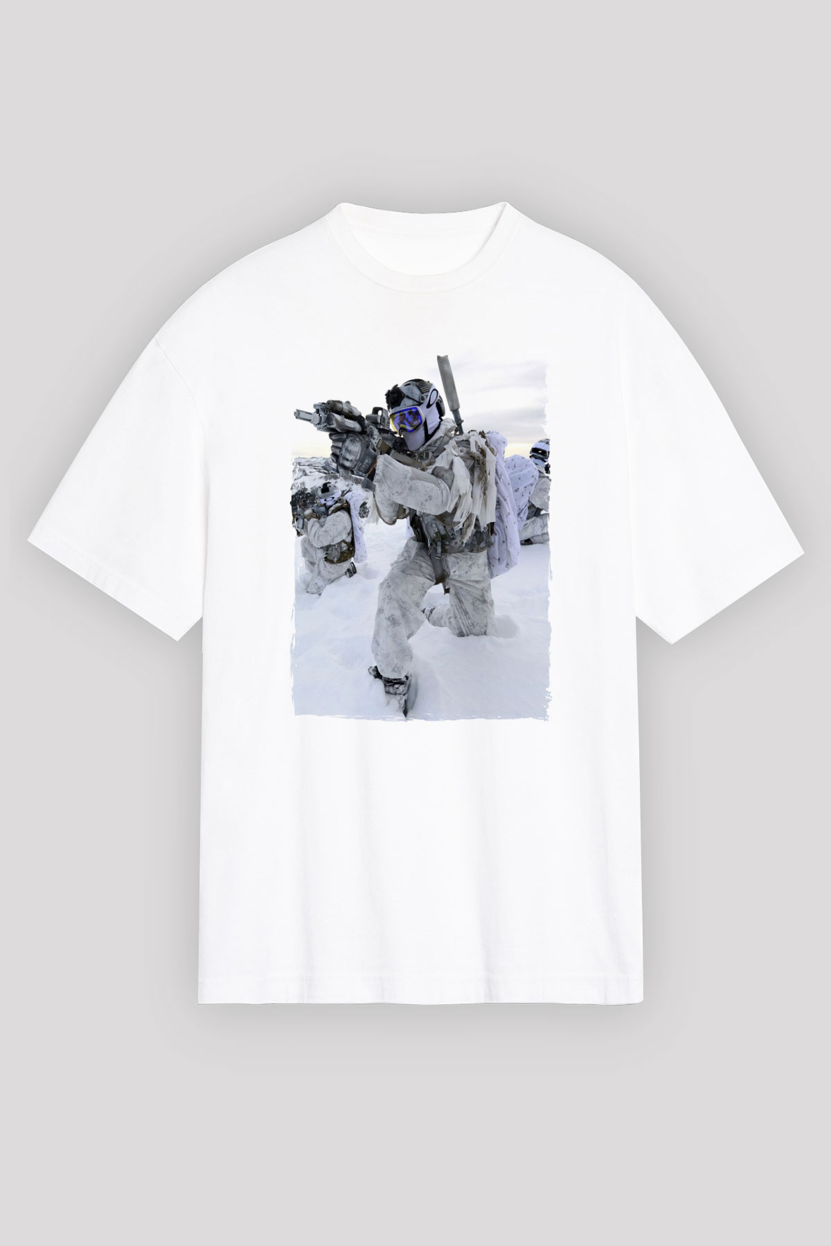 Asker Beyaz Oversize Tişört Oversize T-shirt - TişörtFabrikası