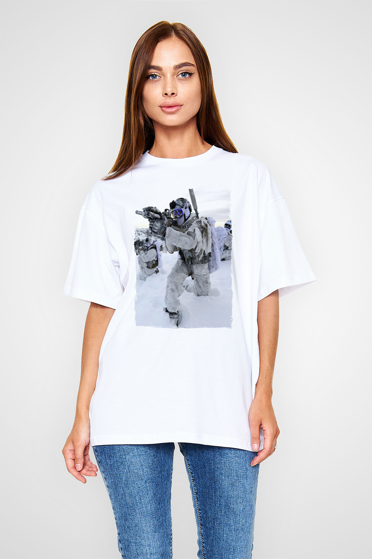 Asker Beyaz Oversize Tişört Oversize T-shirt - TişörtFabrikası