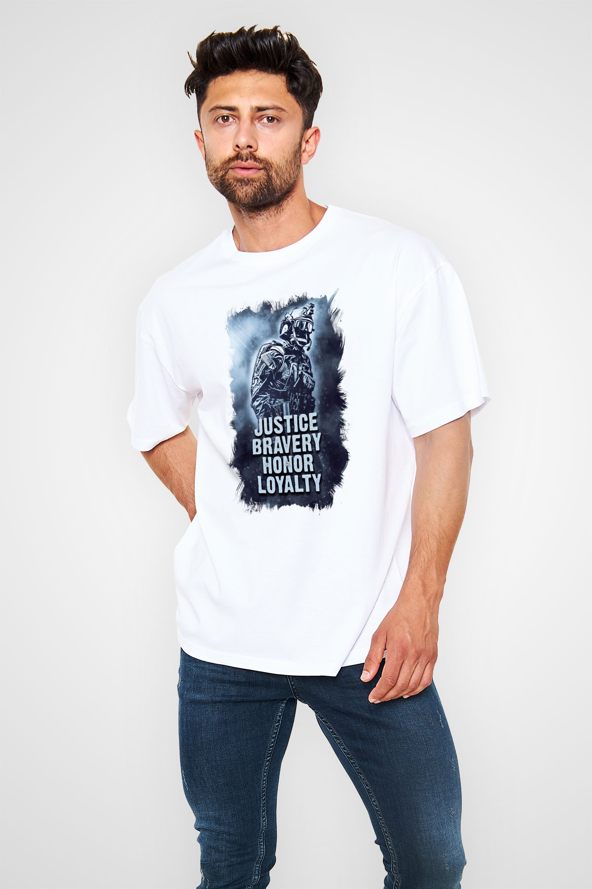 Asker Beyaz Oversize Tişört Oversize T-shirt - TişörtFabrikası