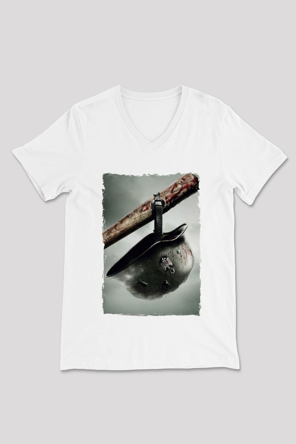 Asker Beyaz Unisex V Yaka Tişört