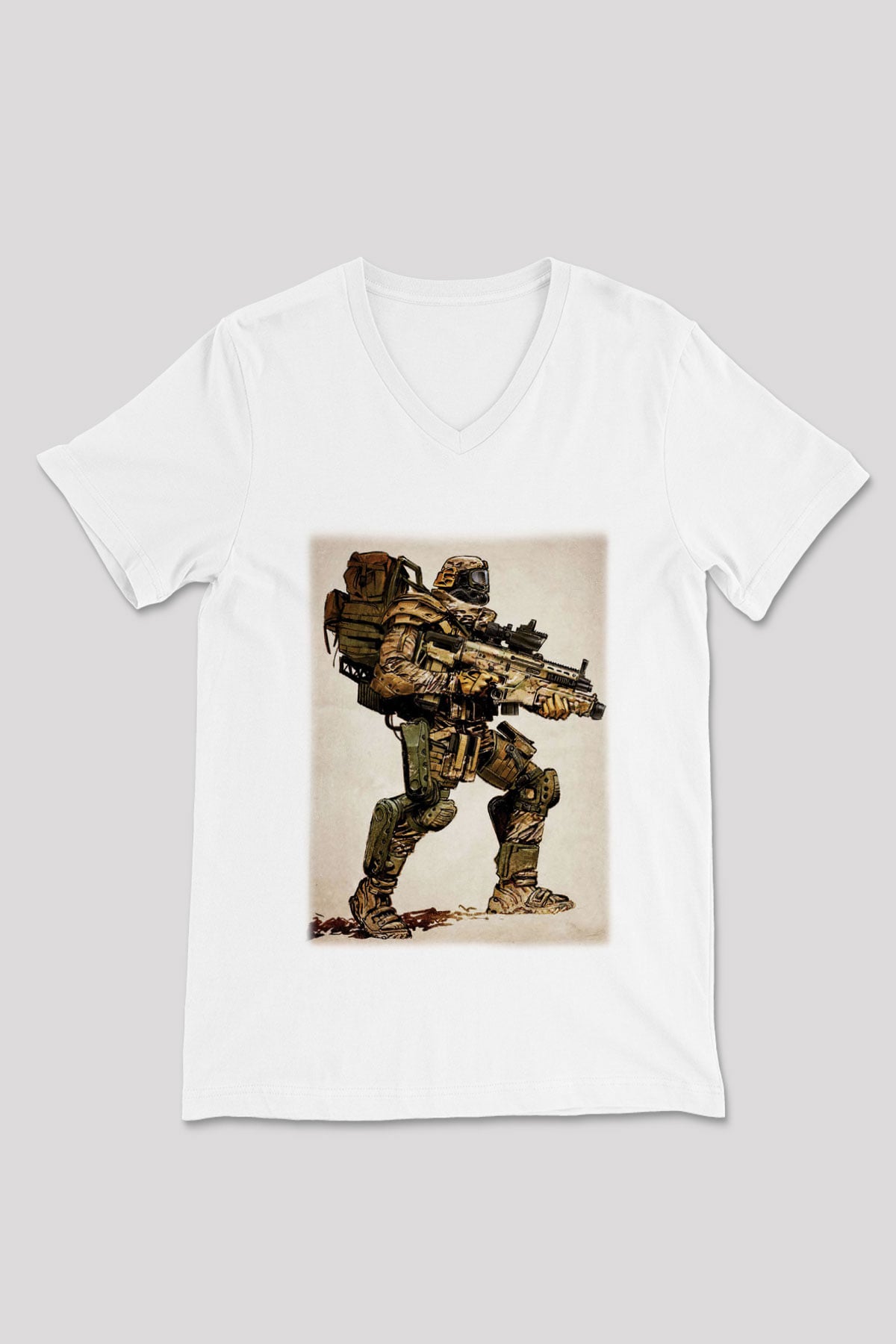Asker Beyaz Unisex V Yaka Tişört T-Shirt