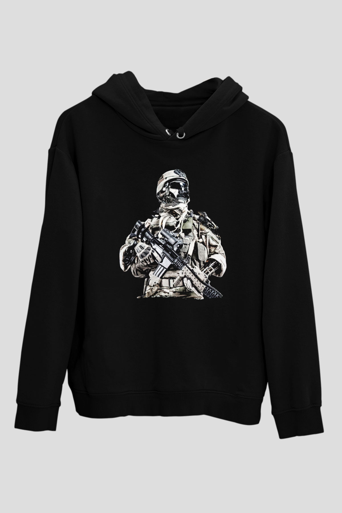 Asker Siyah Unisex Kapüşonlu Sweatshirt